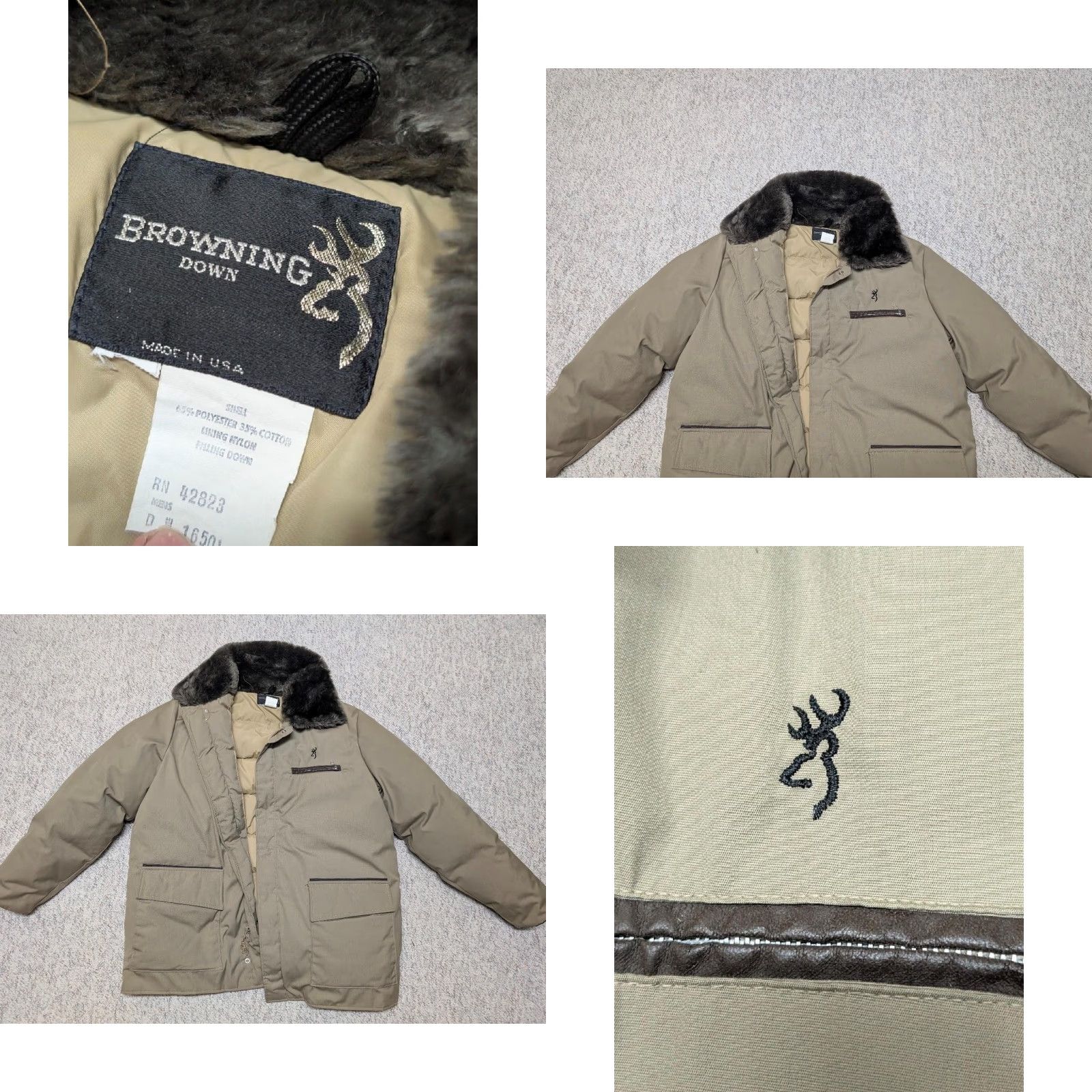 Vintage VINTAGE Browning parka COAT XL Goose Down cotton/poly shell leather trim Men XL Brown Khaki Down Insulation USA Made Size US XL / EU 56 / 4 - 9 Thumbnail