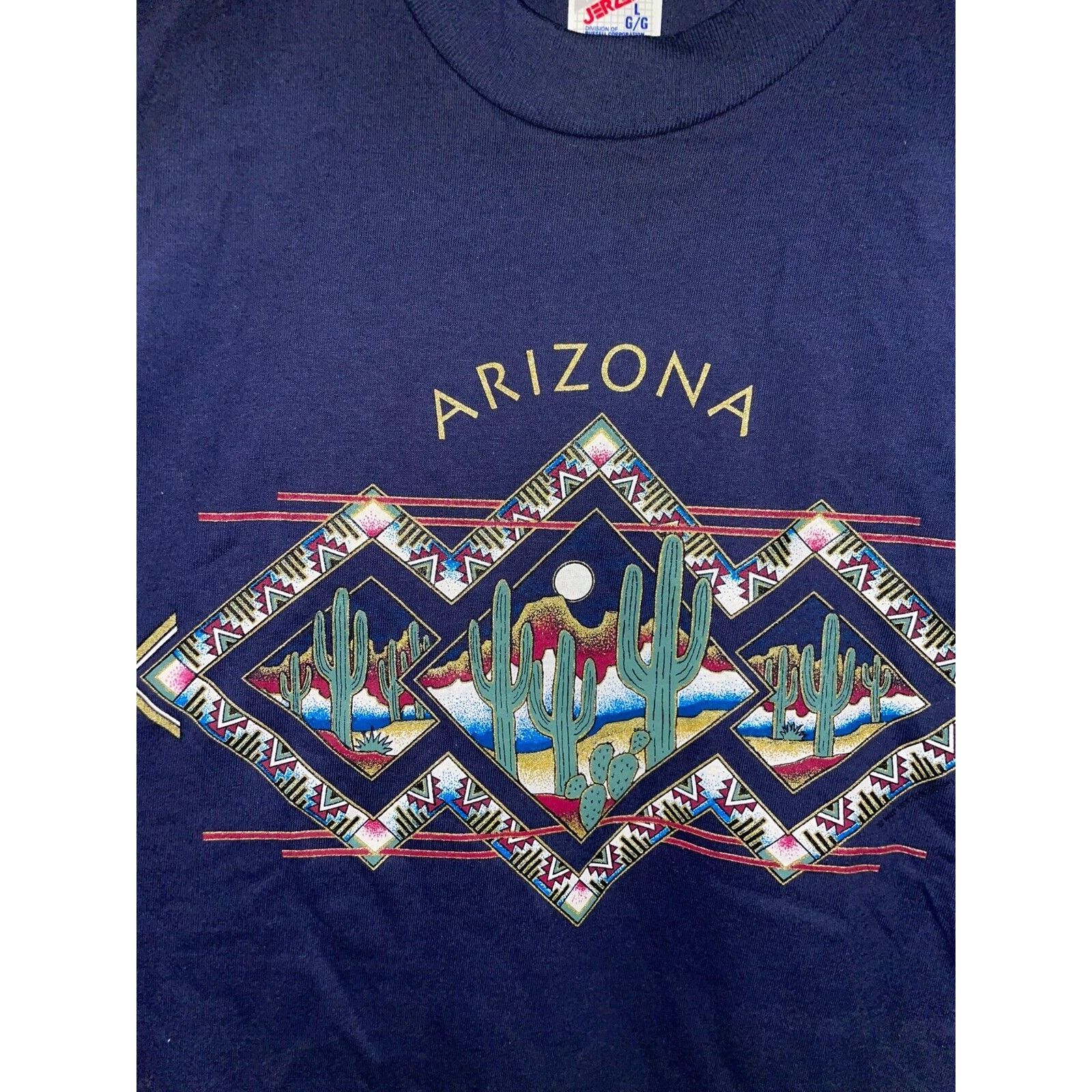 Jerzees Vintage Arizona Shirt Southwest Tee Cactus Desert Blue 90s L Size US L / EU 52-54 / 3 - 6 Thumbnail