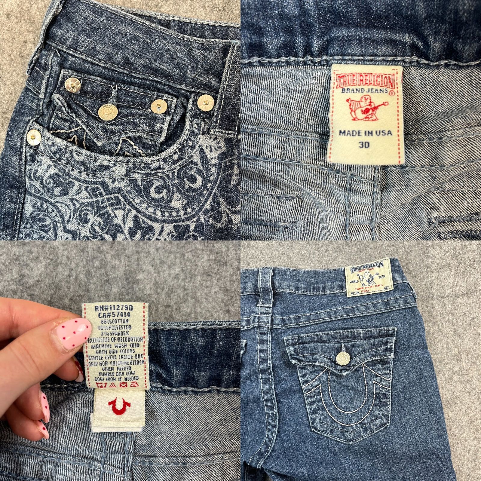 True Religion True Religion Jeans Skinny Low-Rise 30 26 UK12 Blue Floral Pocket Cathedral Denim Women Slim 5-Pocket Size 34" / US 12 / IT 48 - 8 Thumbnail
