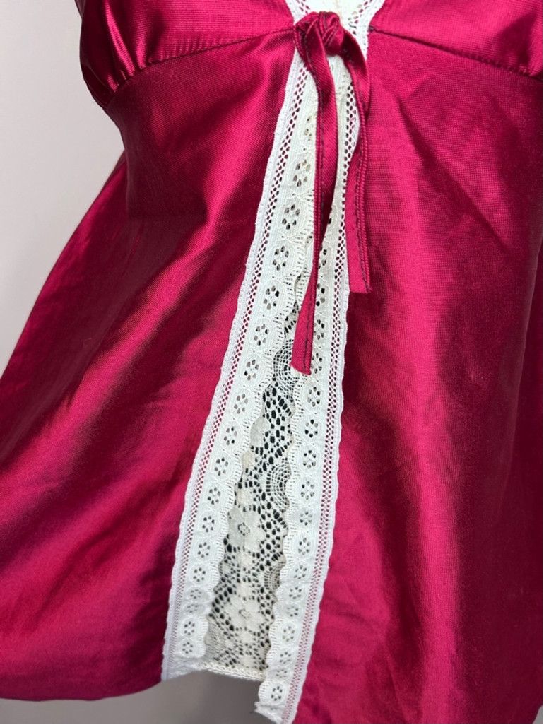 Other Vintage 70s Burgundy cream lace Satin Top, Size M Size M / US 6-8 / IT 42-44 - 4 Thumbnail