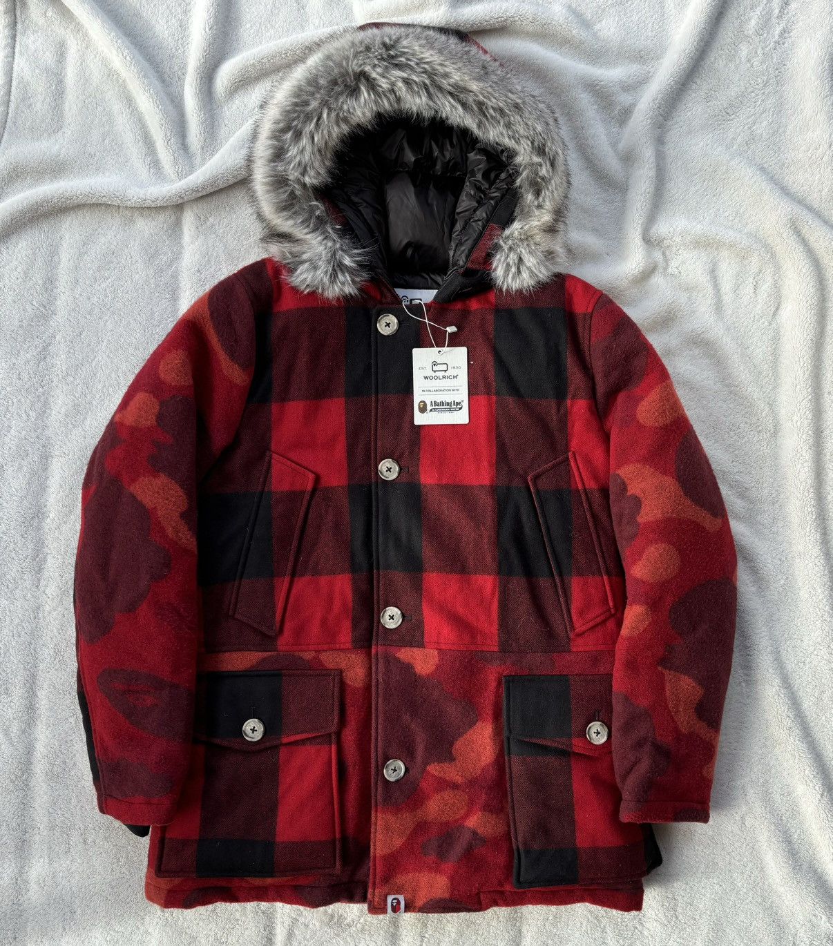 Bape × Woolrich Woolen Mills Bape x Woolrich Plaid Arctic Fur Parka - RARE Size US L / EU 52-54 / 3 - 1 Thumbnail