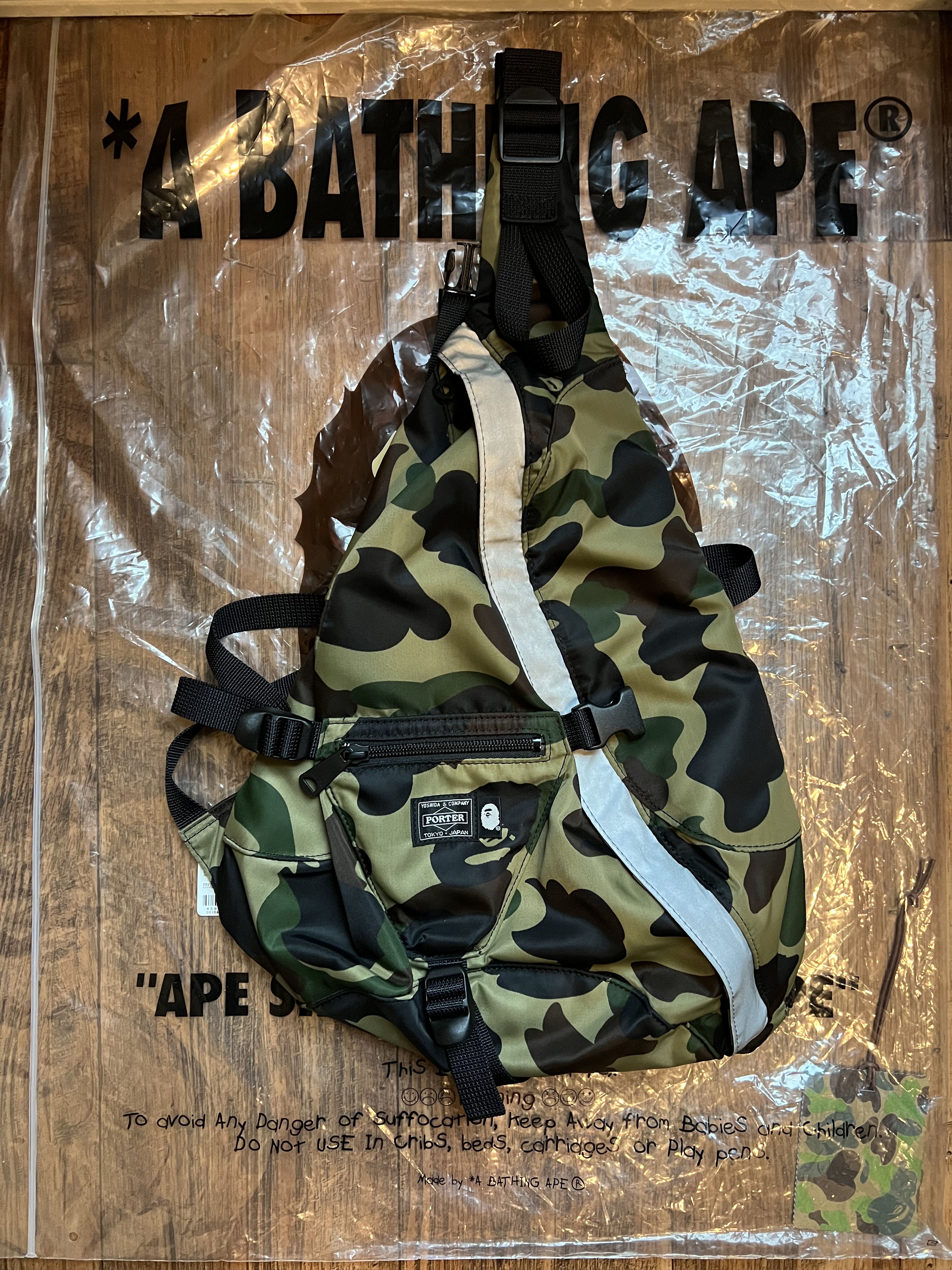 image of Bape x Porter 1St Camo One Shoulder Bag in Green Camo, Men's