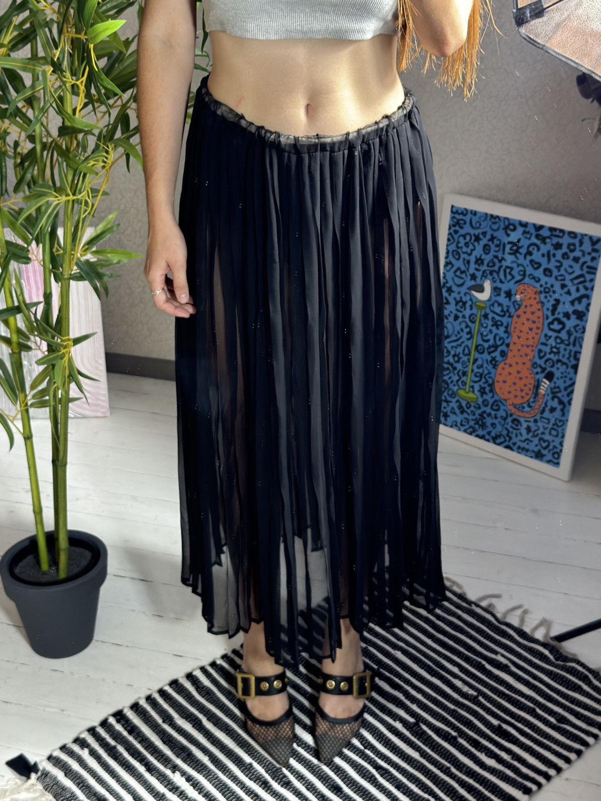 Other VINTAGE PLEATED 2000s MESH MIDI SKIRT Size 28" / US 6 / IT 42 - 3 Thumbnail