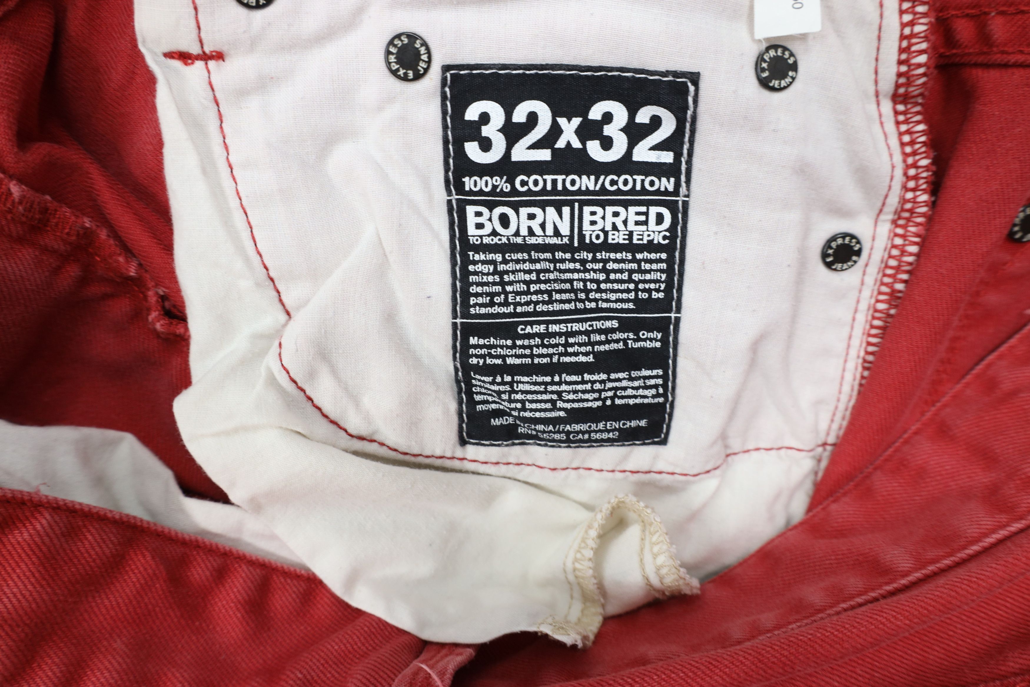 Express Express Rocco Slim Fit Skinny Leg Denim Jeans Red Cotton Size US 32 / EU 48 - 8 Thumbnail