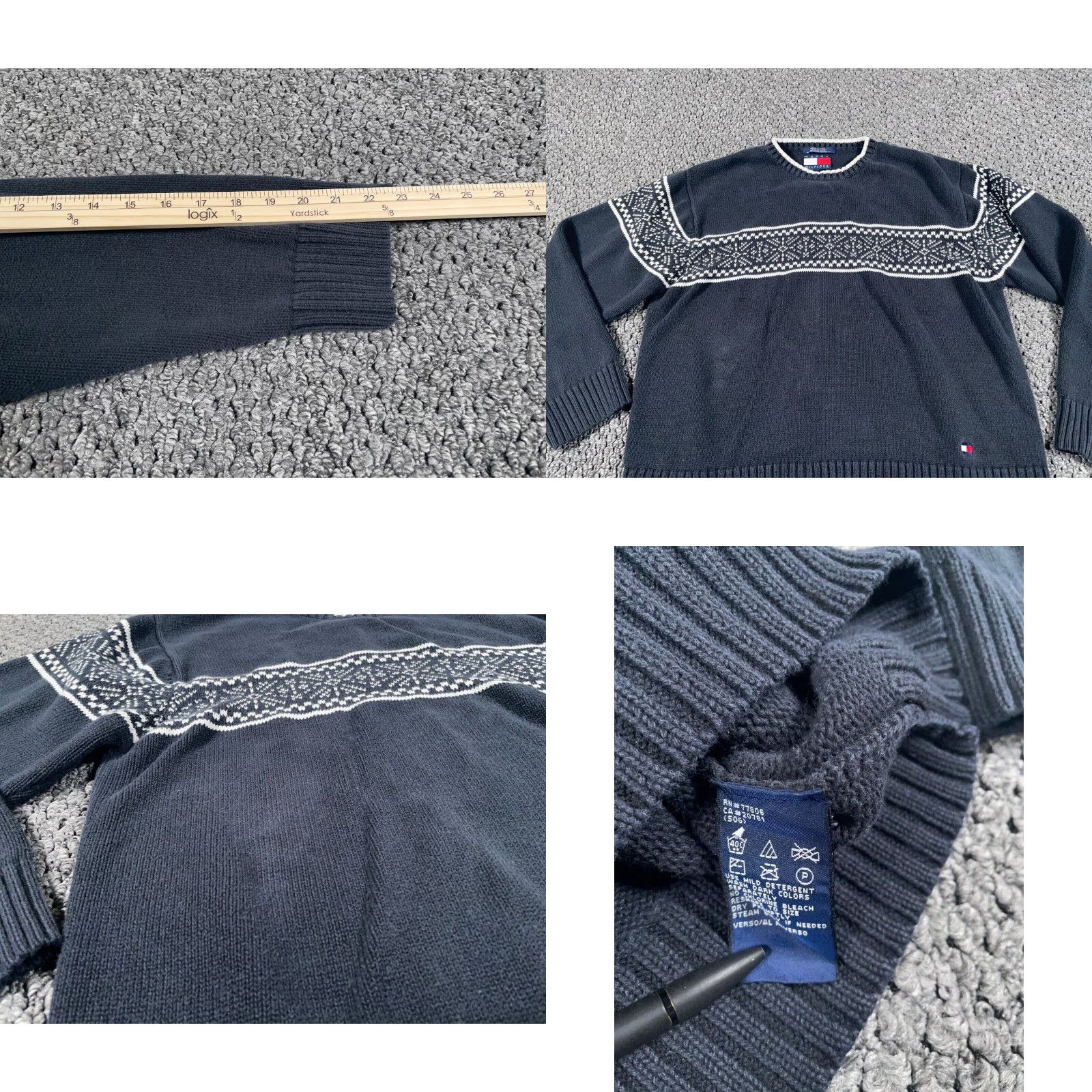 Tommy Hilfiger VINTAGE Tommy Hilfiger Sweater Shirt XL Black Geometric Pattern Heavyweight 90s Casual Crew Neck Fair Isle Knit Pullover Mens Size US XL / EU 56 / 4 - 8 Thumbnail