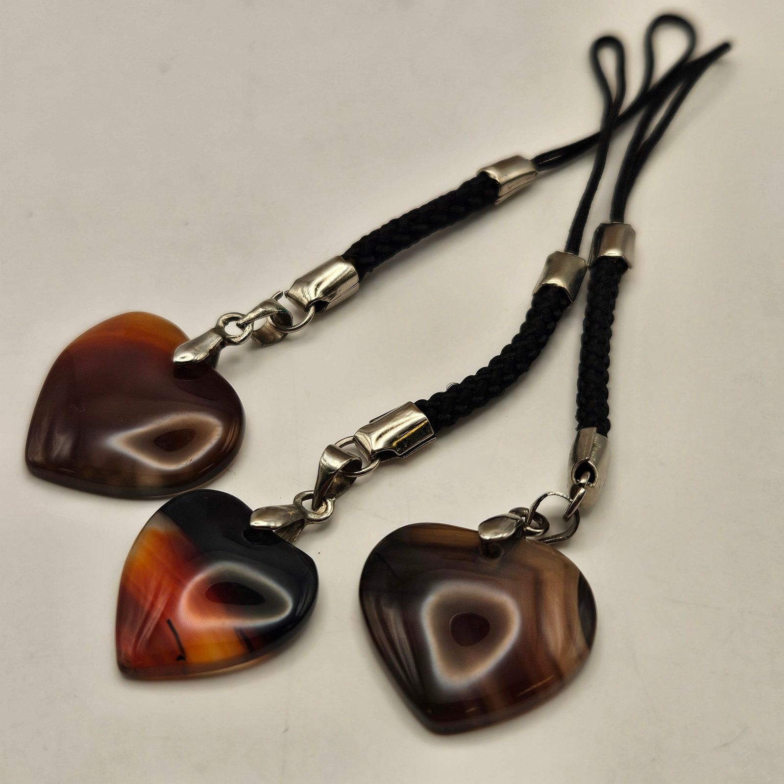 Other LOT OF 3 BANDED AGATE HEART PENDANT CHARMS BROWN KEYCHAINS Size ONE SIZE - 1 Thumbnail