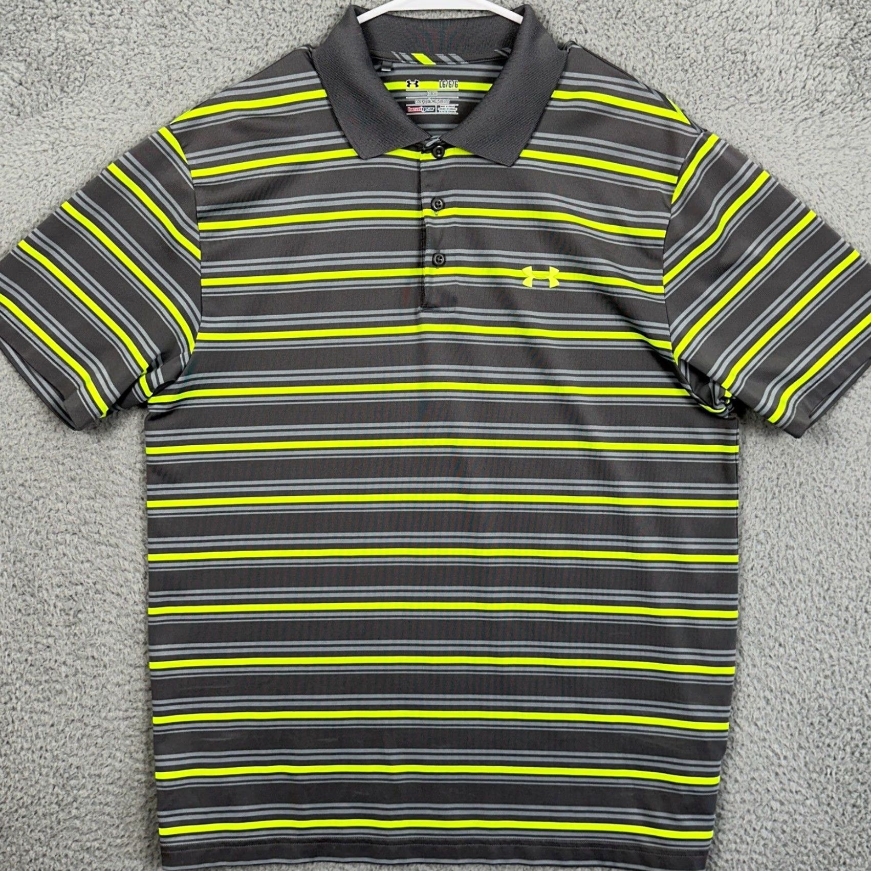 Under Armour Under Armour HeatGear Mens Large Shirt Polo Golf Striped Neon Gray Logo EUC Size US L / EU 52-54 / 3 - 3 Thumbnail