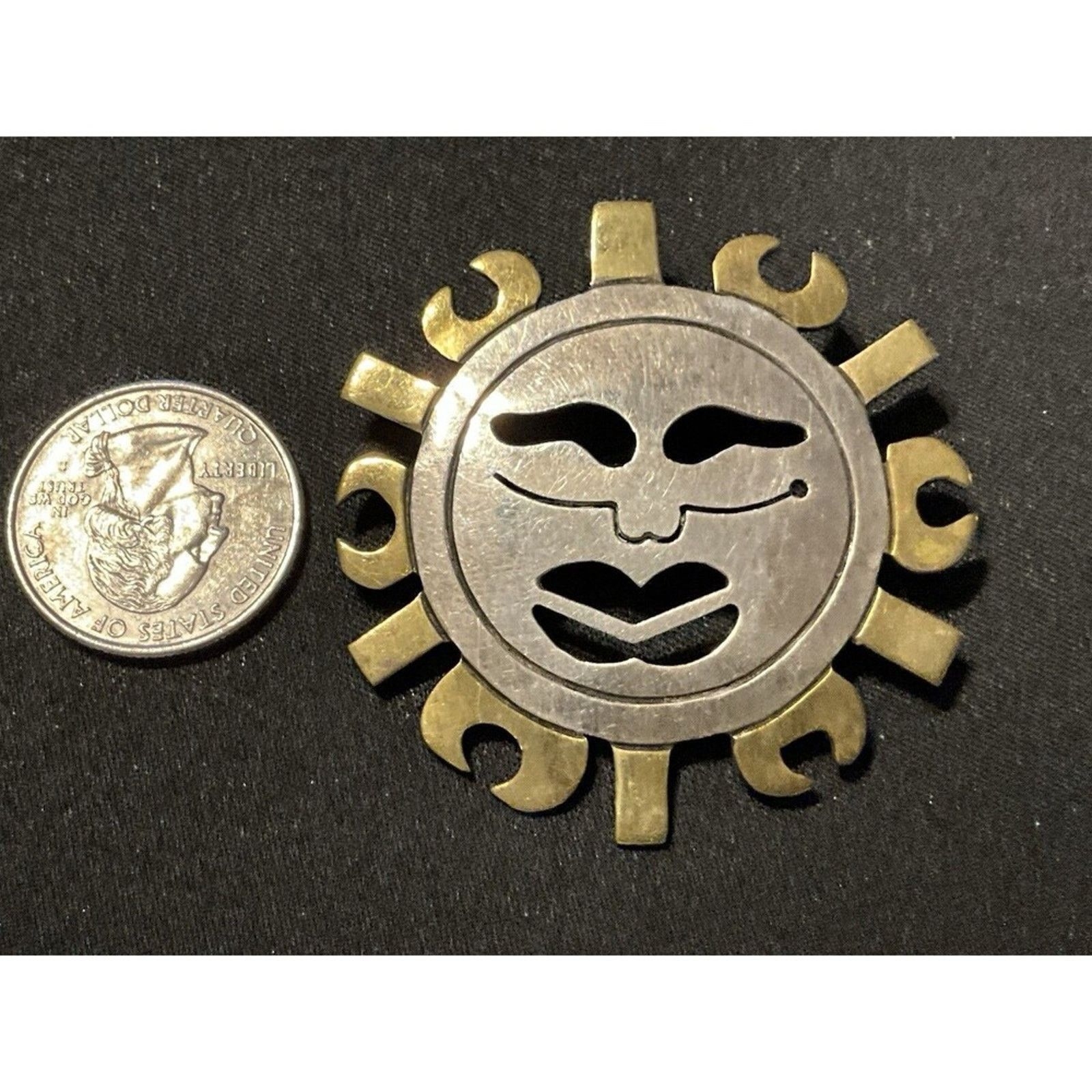 Other 925 Silver and Brass Vintage Aztec Sun Beam Brooch/Pendant Size ONE SIZE - 3 Thumbnail