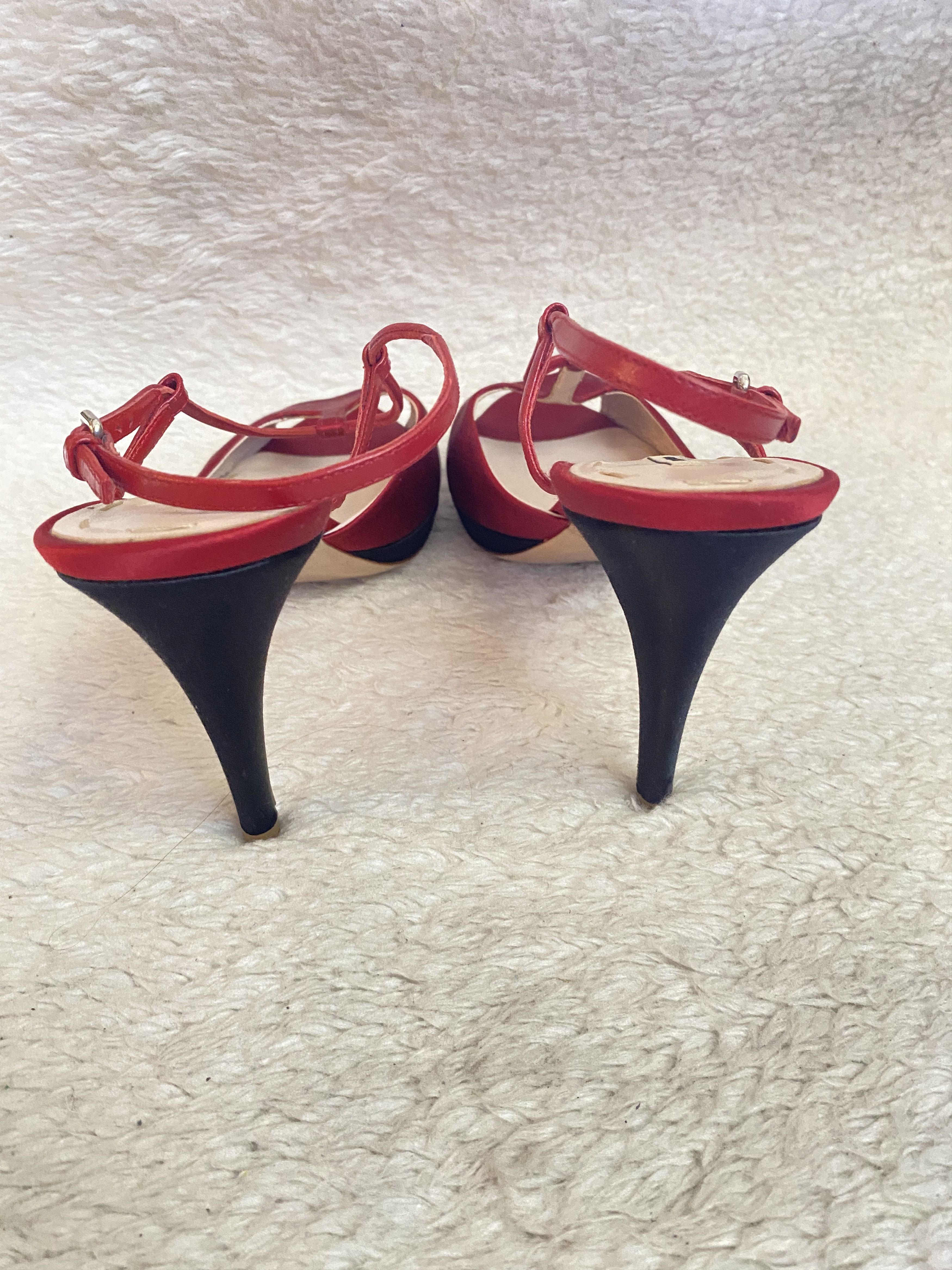 Miu Miu Miu Miu Silk Peep Toe Sandals – Red & Black Size US 10 / IT 40 - 15 Thumbnail