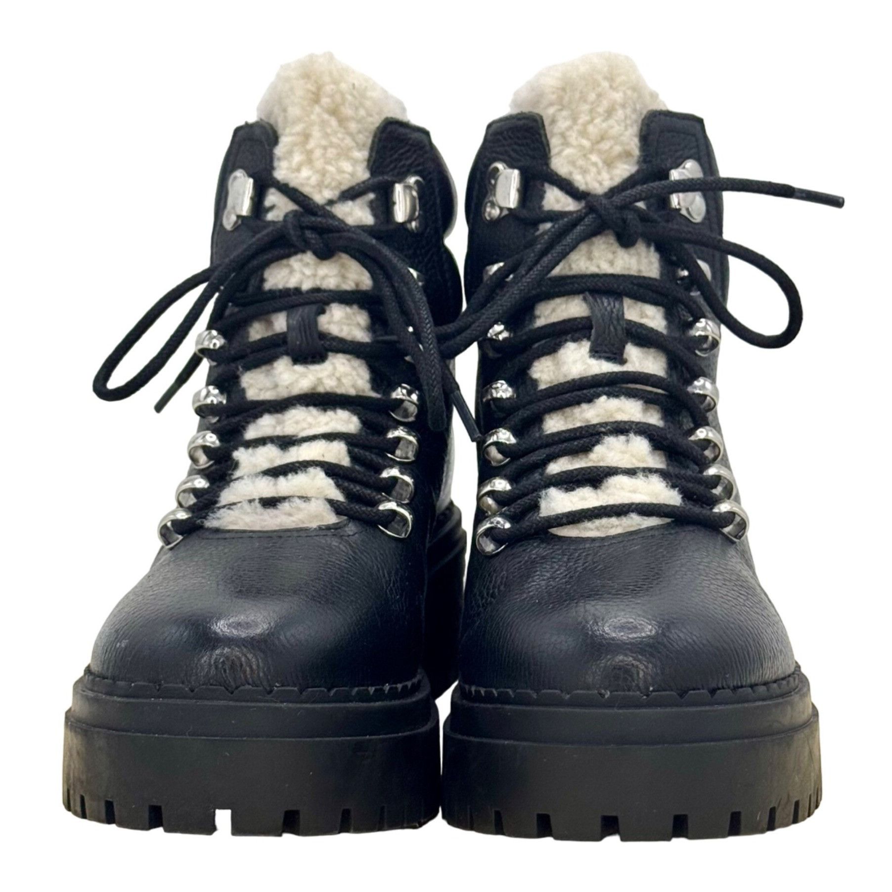 Marc Fisher Marc Fisher Black Leather LTD Nairy Sherpa Lined Lace Up Hik Size US 8 / IT 38 - 3 Thumbnail