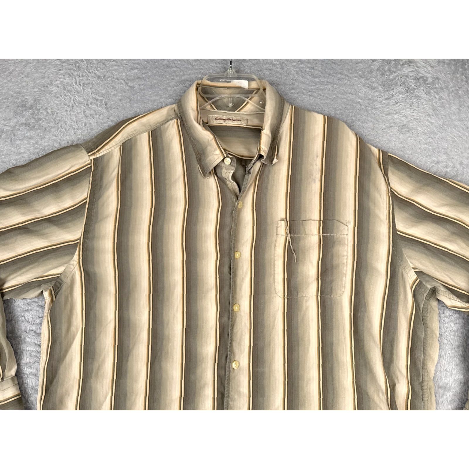 Tommy Bahama Tommy Bahama Shirt Men 2XL Gray Yellow Vertical Stripe Silk Blend Button Up Size US XXL / EU 58 / 5 - 4 Thumbnail