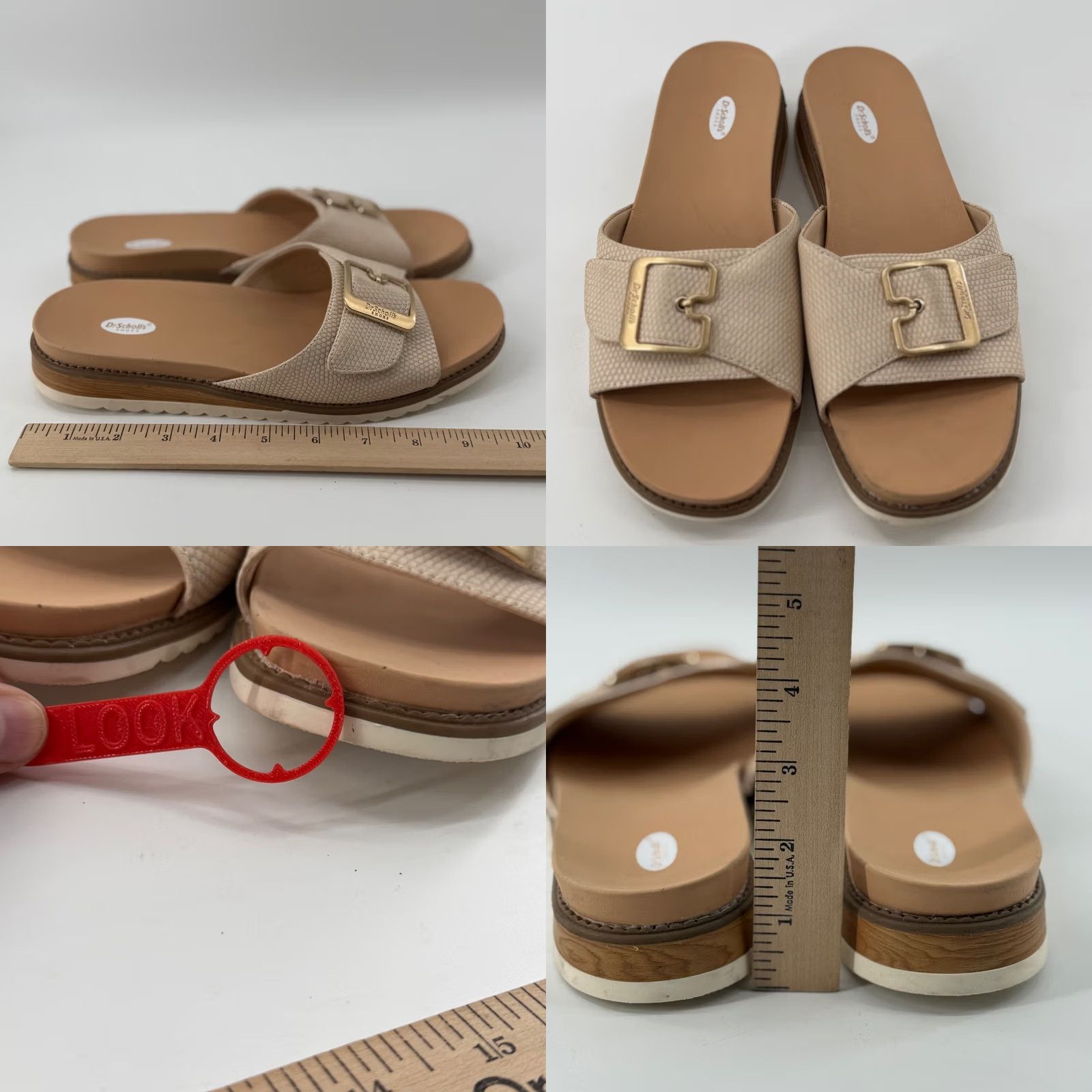 Vintage Dr Scholls Womens 9.5 Slide Sandals Beige Snake Print Buckle Platform Comfort Size US 10 / IT 40 - 8 Thumbnail