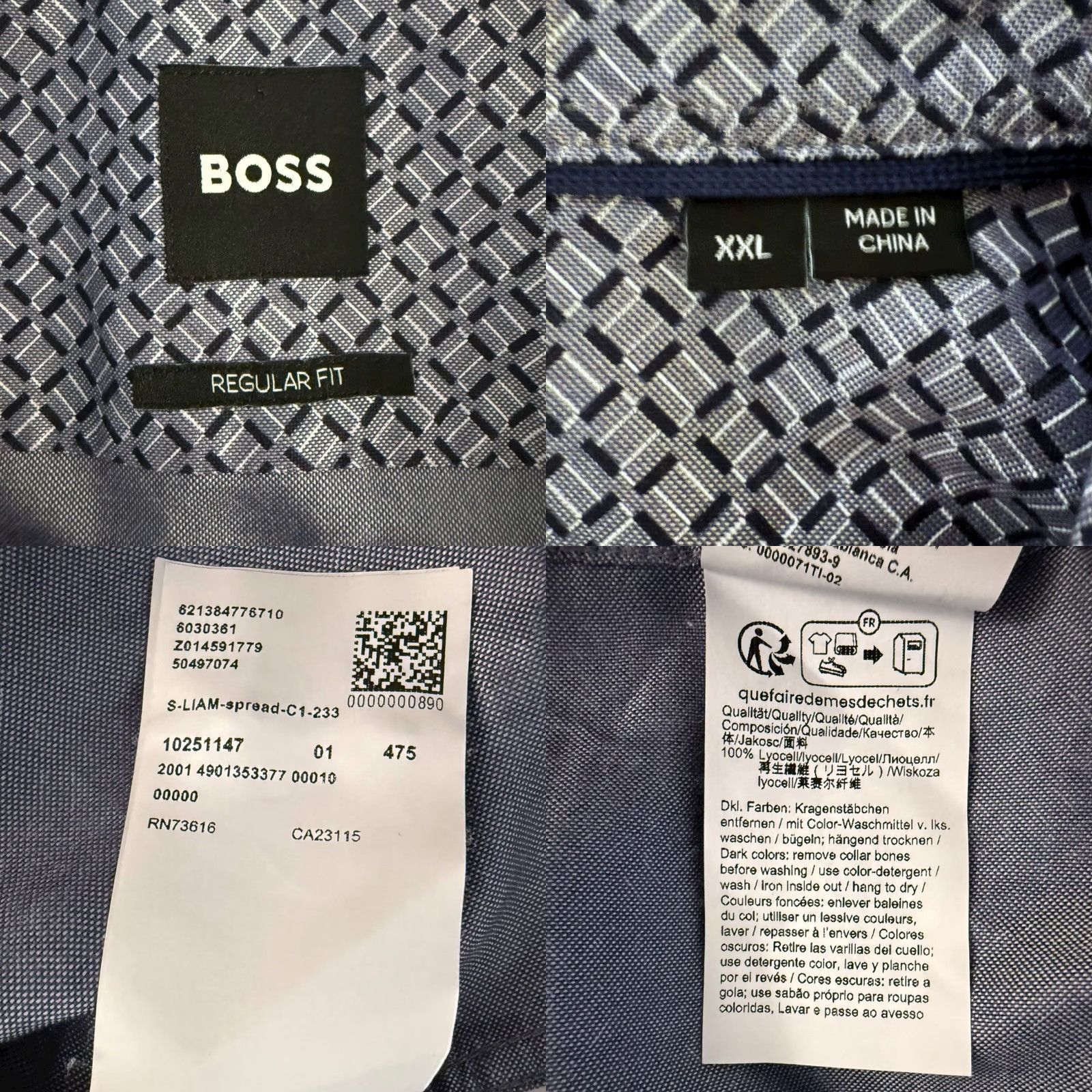 Hugo Boss HUGO BOSS Dress Shirt Liam Regular Fit Geometric Button-Up Lyocell Blue 2XL Mens Size 48R - 8 Thumbnail