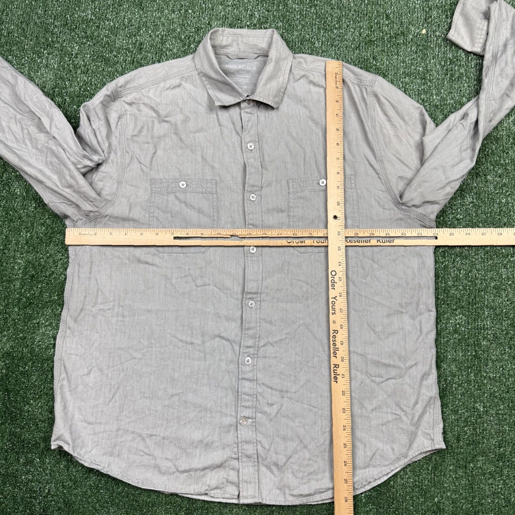Mack Weldon Button-Up Shirt Mens XL Gray Long Sleeve Pockets Collared Shirt - Button-Down Casual Classic 100% Cotton Manchester Neckline: Collared