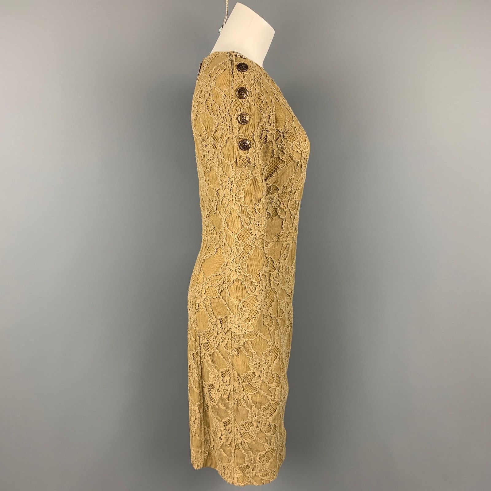 Burberry Prorsum BURBERRY PRORSUM Size 8 Olive Lace Cotton Blend Shift Dress Size M / US 6-8 / IT 42-44 - 3 Thumbnail