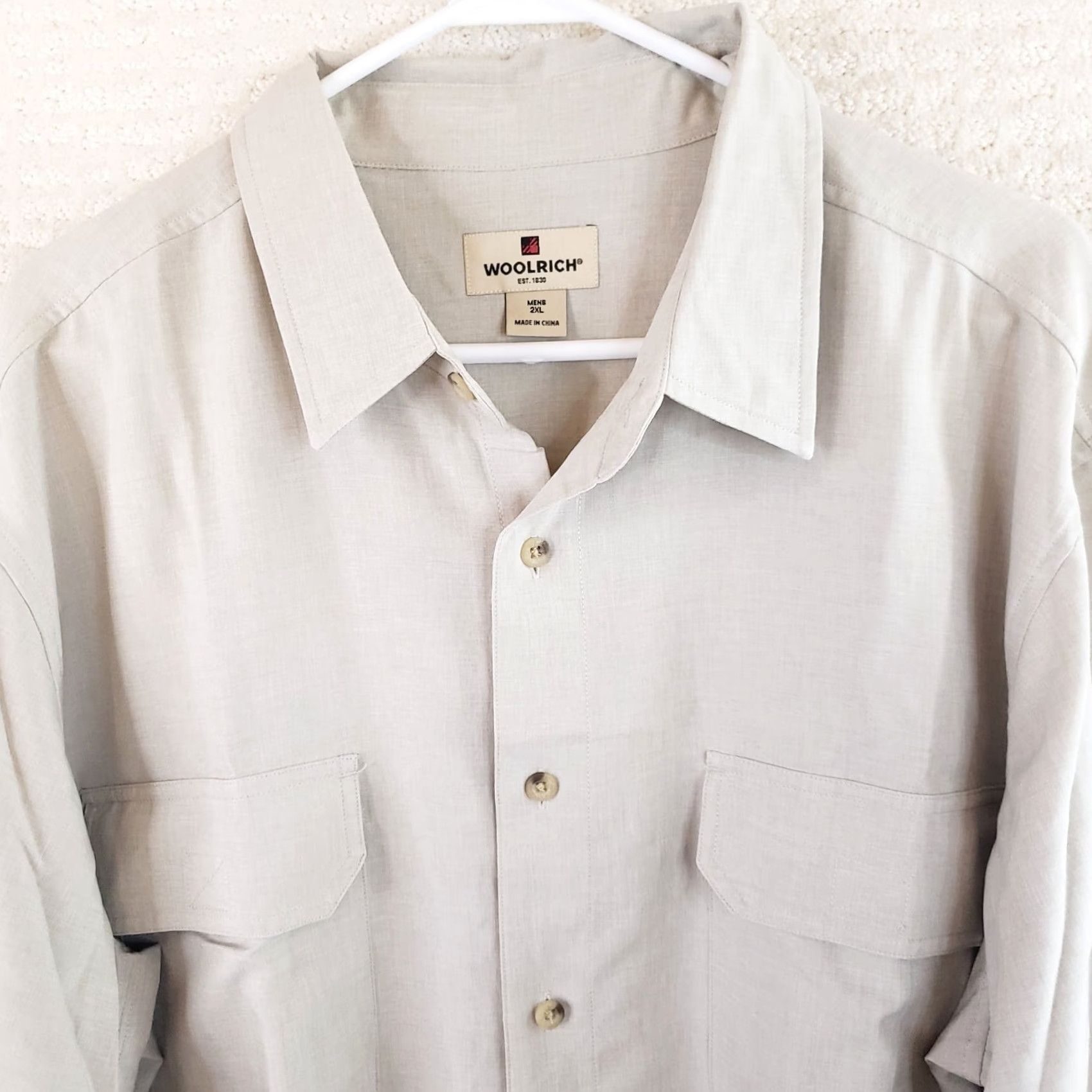 Vintage Woolrich Button-Up Shirt Men’s Long Sleeve Casual Regular XXL British Tan Beige Polyester Solid Button-Up Shirt Mens XLT Size US XXL / EU 58 / 5 - 3 Thumbnail