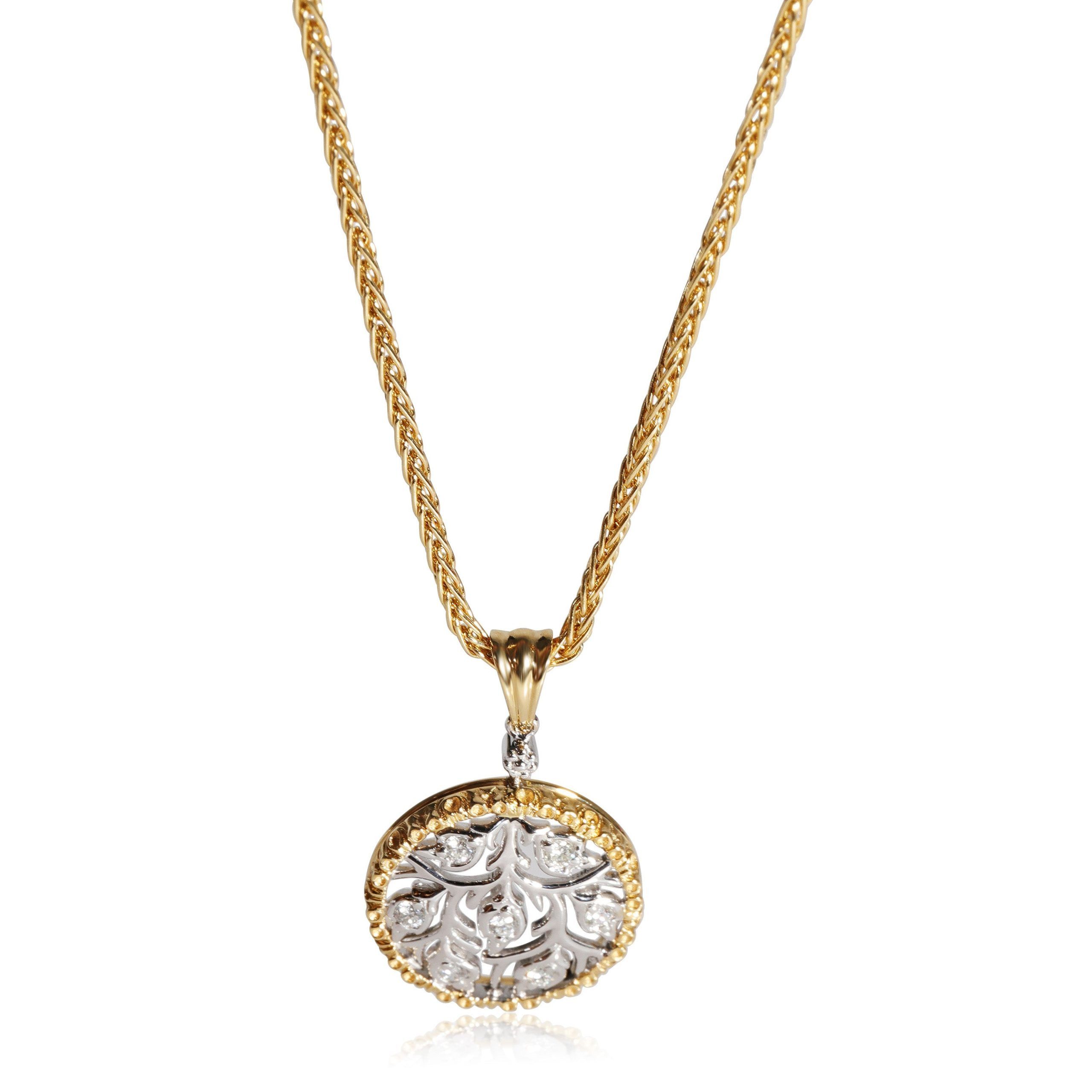 image of Tiffany Co Buccellati Ramage Round Diamond Pendant In 18K White Gold/yellow Gold 0.14 Ctw, Women's