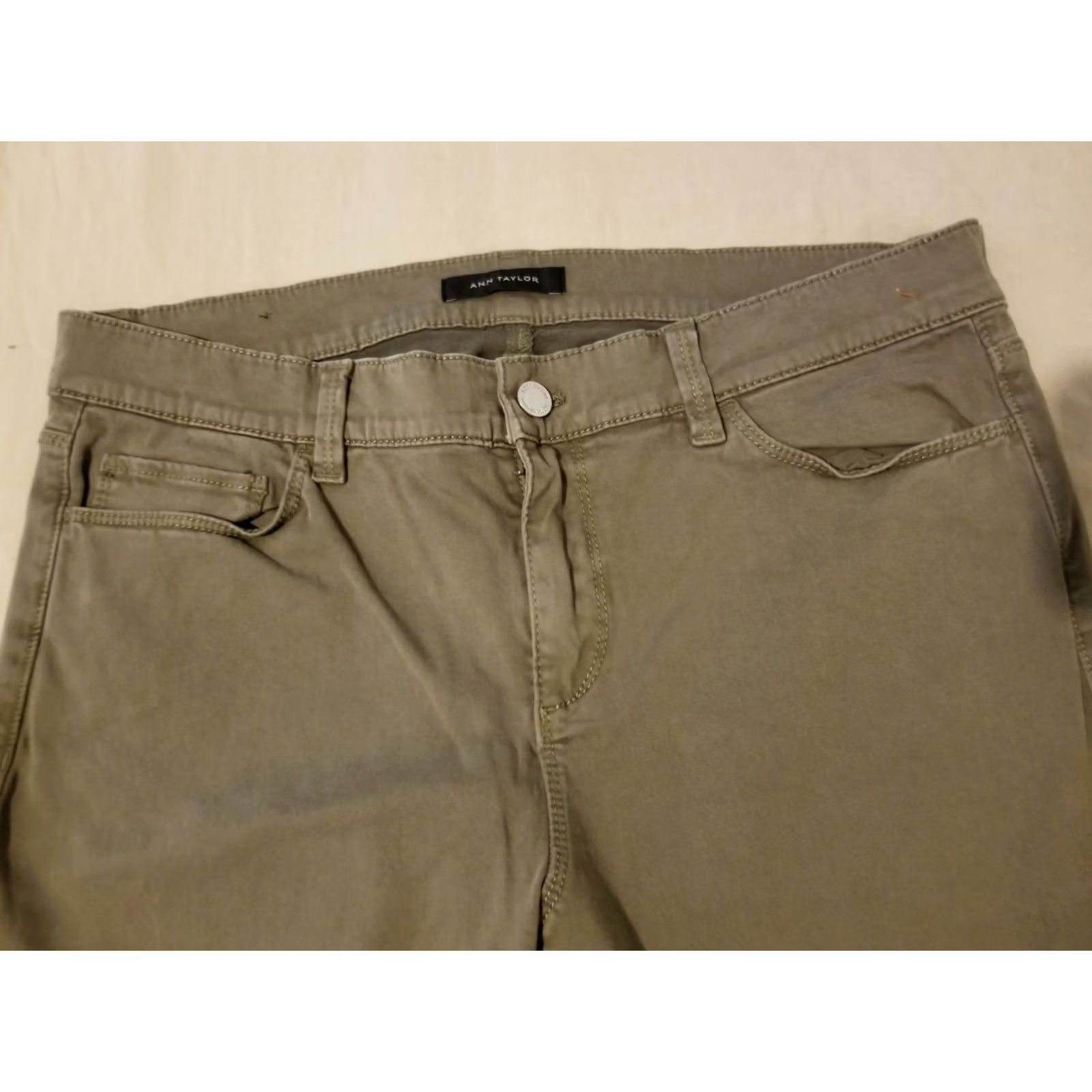 Ann Taylor Womens Ann Taylor Khaki Dress Pants 12 Cotton Slack Chino Trouser Stretch Beige Regular Pants Womens Size 34" / US 12 / IT 48 - 4 Thumbnail