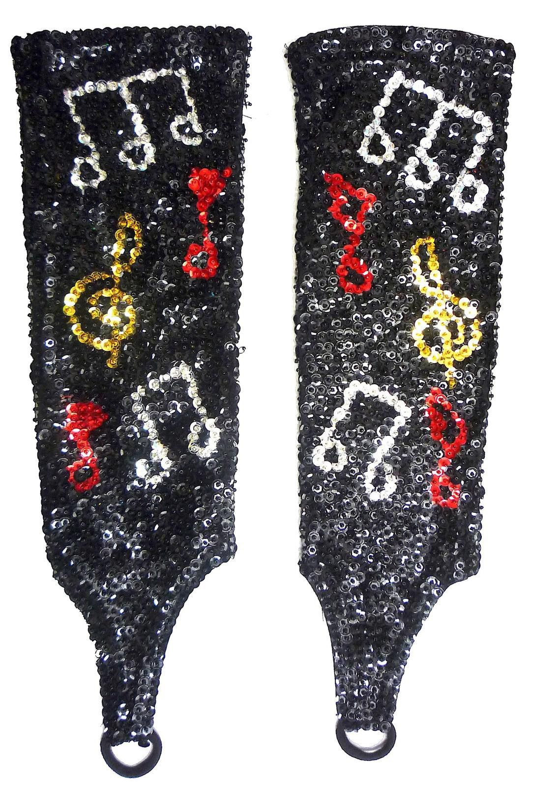 Designer Sequin Elbow Gloves Black with Color Music Notes Size ONE SIZE - 1 Preview