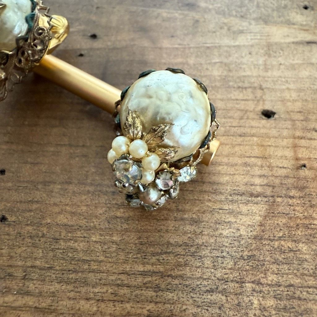 Vintage Vintage 50s Robert Signed Clip On Earrings Pearl Rhinestone Size ONE SIZE - 3 Thumbnail