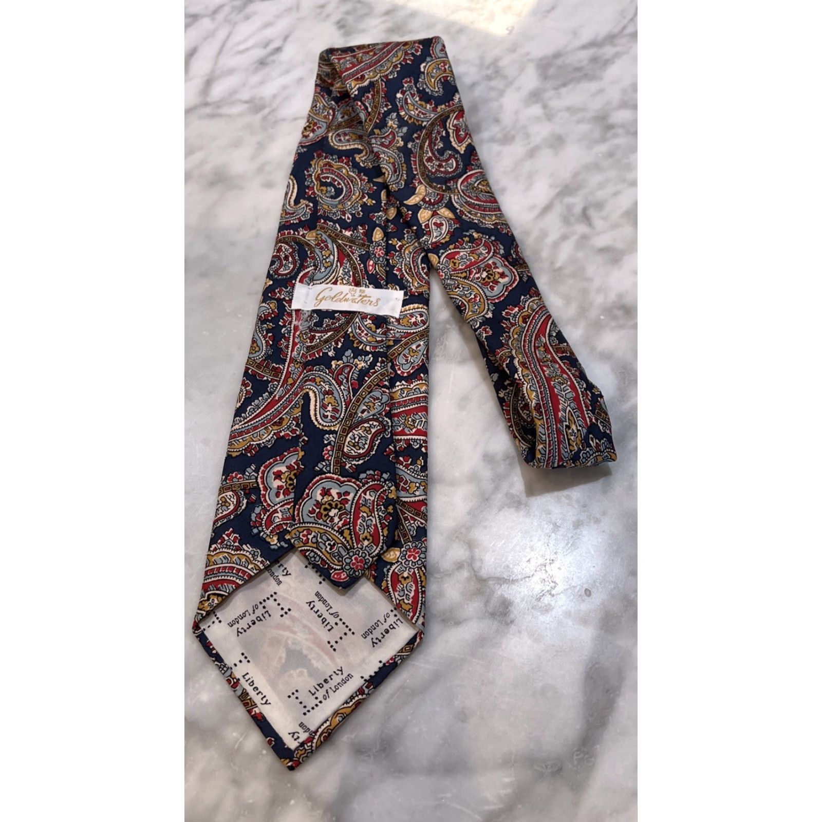 Liberty London VINTAGE Liberty Necktie Paisley Blue Goldwater Silk Tie Men’s England Jacquard 57"-60" Classic Theme Paisley Size ONE SIZE - 4 Thumbnail