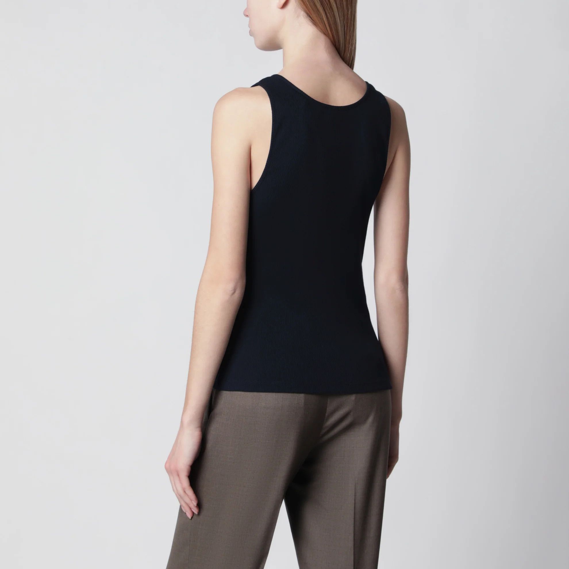 Saint Laurent Paris o1d2blof0526 Ribbed Cotton Jersey Tank Top in Blue Size XS / US 0-2 / IT 36-38 - 3 Thumbnail