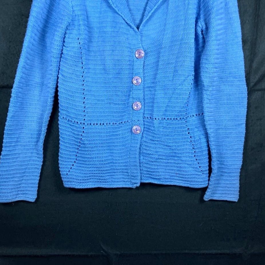 Talbots Talbots Womens Sweater Blue Collared Button Up 100% Mercerized Cotton Medium Cardigan V-Neck Knit Solid Long Sleeve Regular Fit Womens Size M / US 6-8 / IT 42-44 - 3 Thumbnail