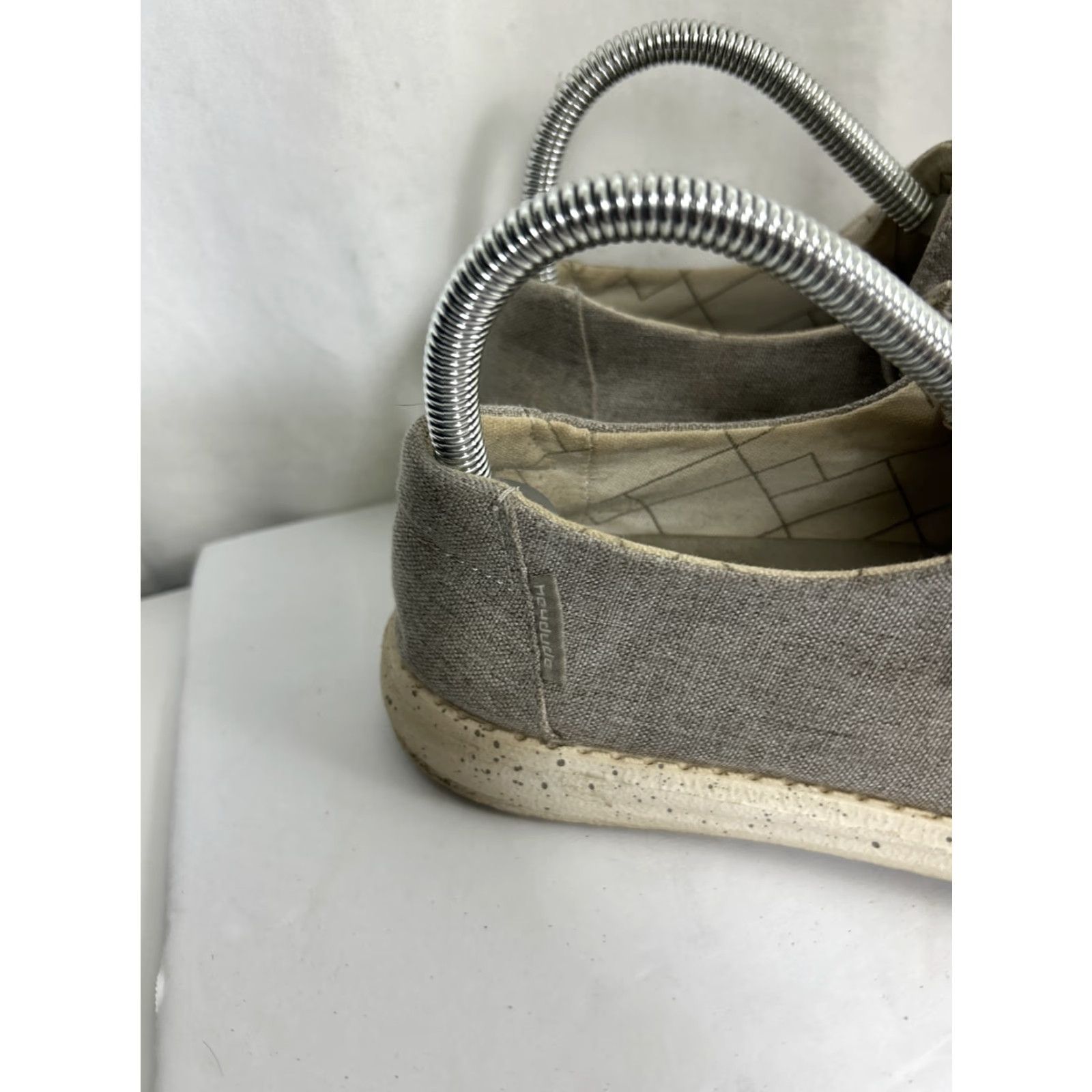 Vintage Hey Dude Women Wendy Woven Taupe Loafers Gray Casual Slip On Flat Heel 6 US 4 UK Round Toe Cotton Lining Low Top Women Size US 4 / IT 34 - 3 Thumbnail