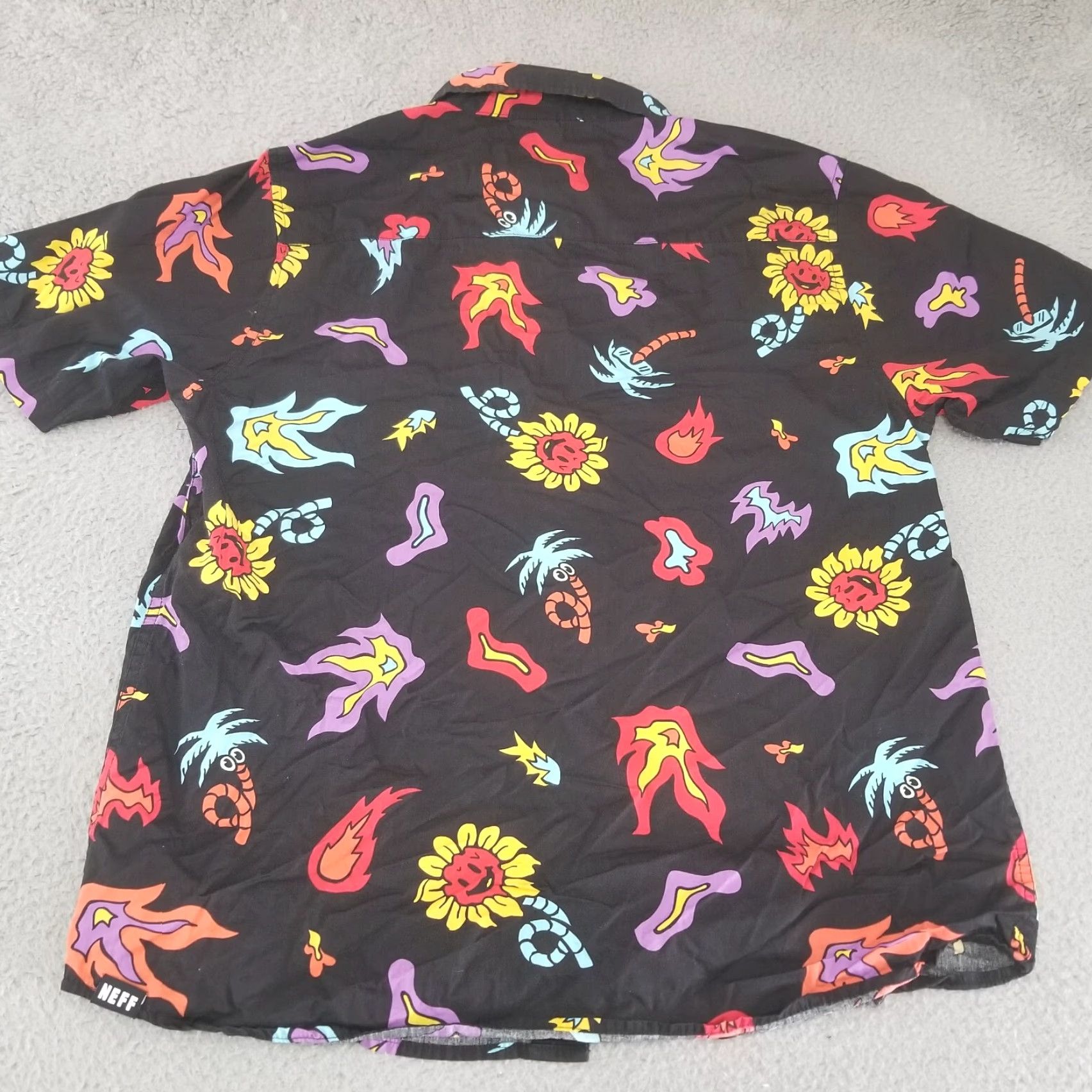 Vintage Neff Shirt Mens Small Black Flames Fire All Over Print Button Up Casual Surf Size US S / EU 44-46 / 1 - 4 Thumbnail