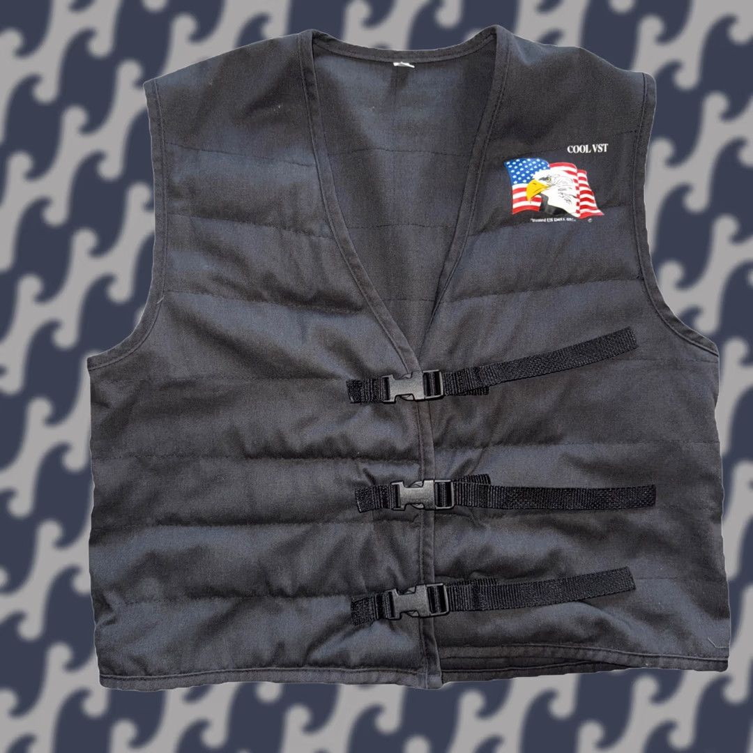 Vintage Party Animal Cool Cooling Vest Shirt Adults M Black Biker Eagle Flag Size US M / EU 48-50 / 2 - 1 Thumbnail