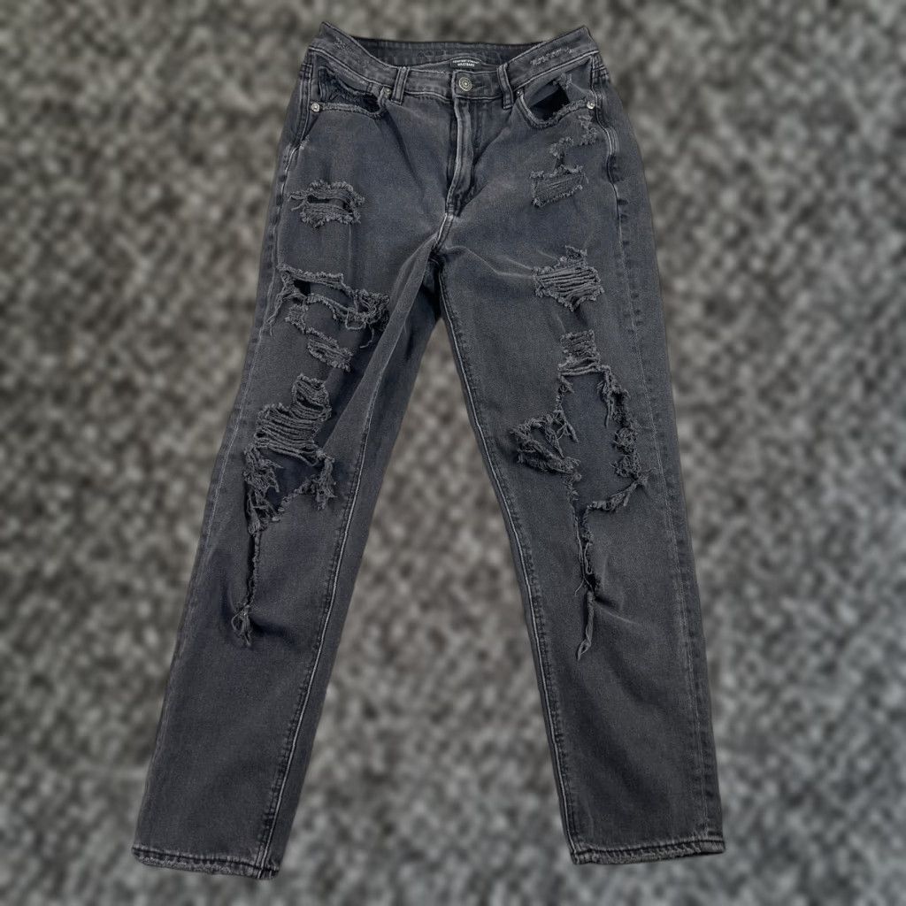 American Eagle Outfitters VINTAGE American Eagle Outfitters Women's Mom Jeans Size 4 Black Distressed Stretch Denim Size 27" / US 4 / IT 40 - 1 Thumbnail