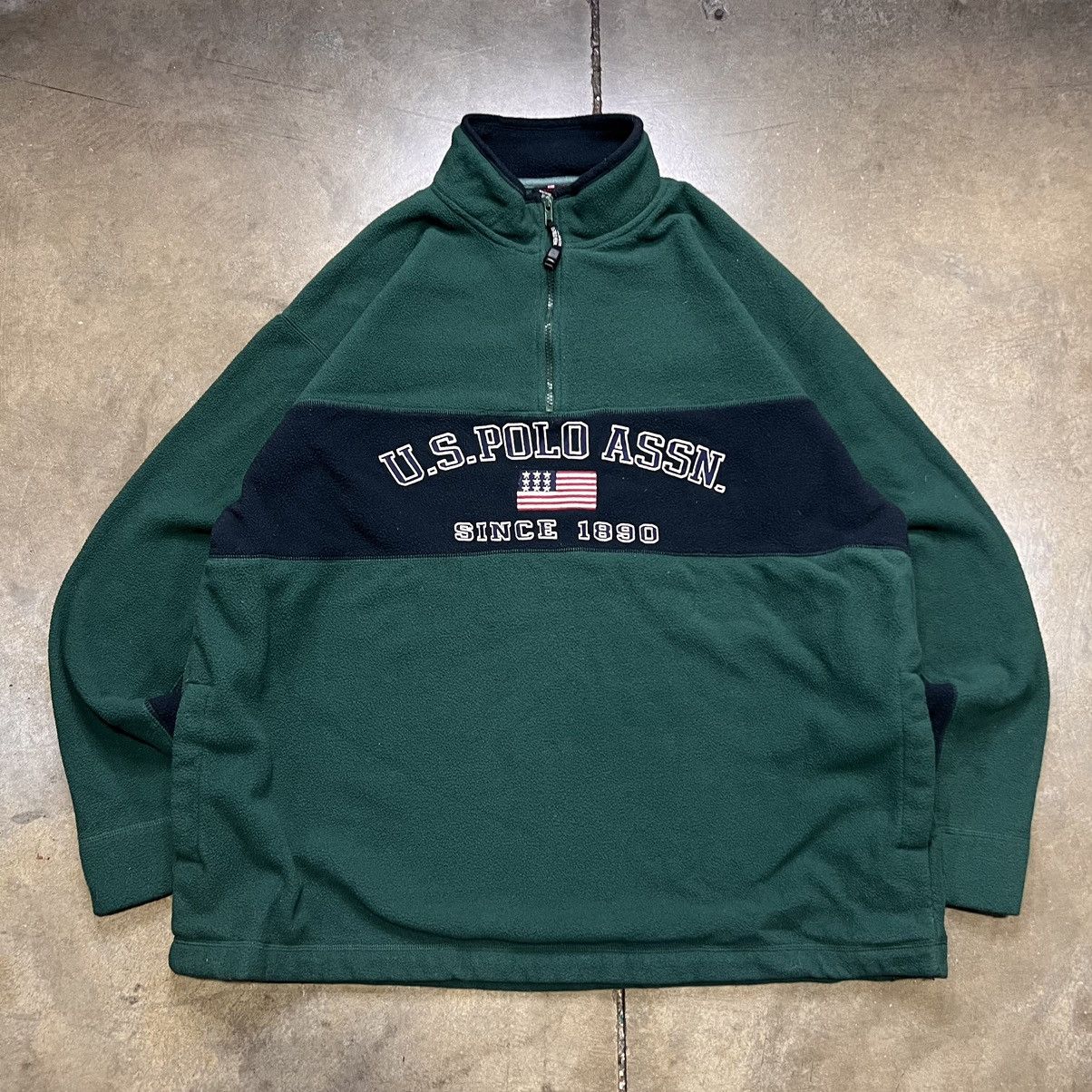 U.S. Polo Assn. × Vintage Vintage 90s Y2K U.S. Polo Assn. Fleece Flag Sweatshirt Boxy Size US XXL / EU 58 / 5 - 1 Thumbnail