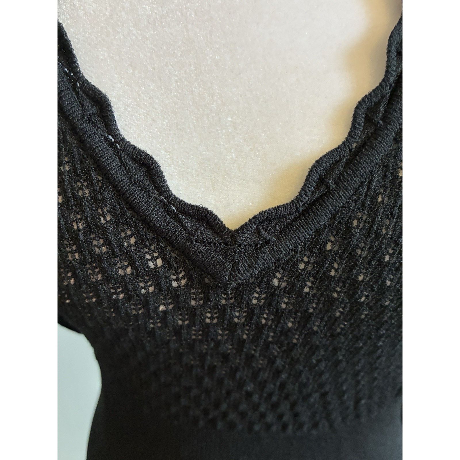 Other Cache VTG Pointelle Mesh Ribbed Knit Top L Crochet Bodycon Size L / US 10 / IT 46 - 2 Thumbnail