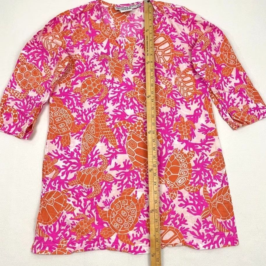 Vintage Gretchen Scott Tunic Top Womens S Sea Turtle Coral Coastal Beach Vacation Blouse Size S / US 4 / IT 40 - 2 Thumbnail