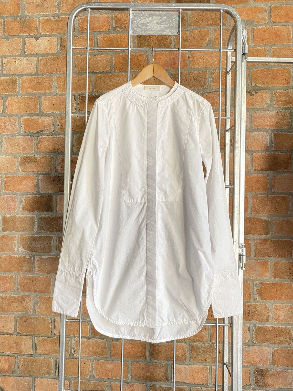 image of Celine By Phoebe Philo Mandarin Long Sleeve Shirt in White, Women's (Size XS)