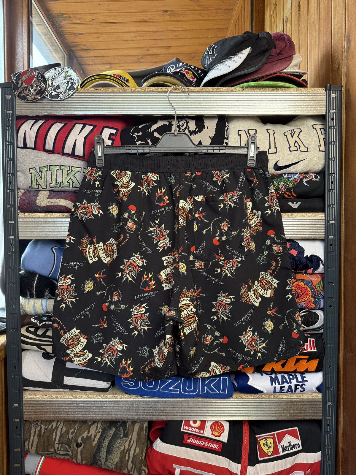 Christian Audigier Vintage Ed Hardy Japanese Tattoo Nylon Swimming Shorts Y2K Size US 34 / EU 50 - 2 Thumbnail