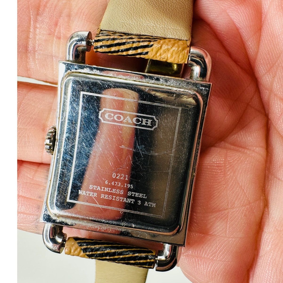 Coach Coach Silver Square Bronze Face Watch Tan Plaid Watchband Size ONE SIZE - 9 Thumbnail