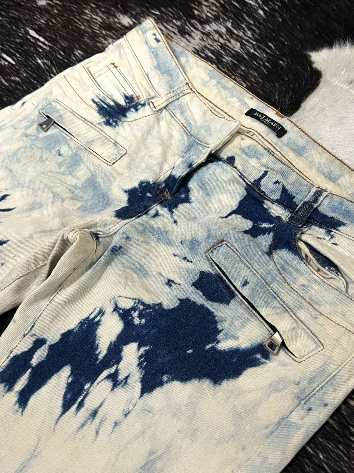 Balmain Balmain by Decarnin SS11 Tie-Dye Runway Biker Denim Jeans Size US 30 / EU 46 - 5 Thumbnail