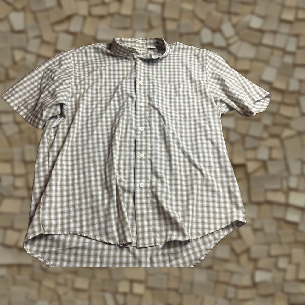 Vintage Munsingwear Shirt Men's Large White Tan Plaid Button-Down Short Sleeve Casual Cotton Regular Mens Size US L / EU 52-54 / 3 - 1 Thumbnail