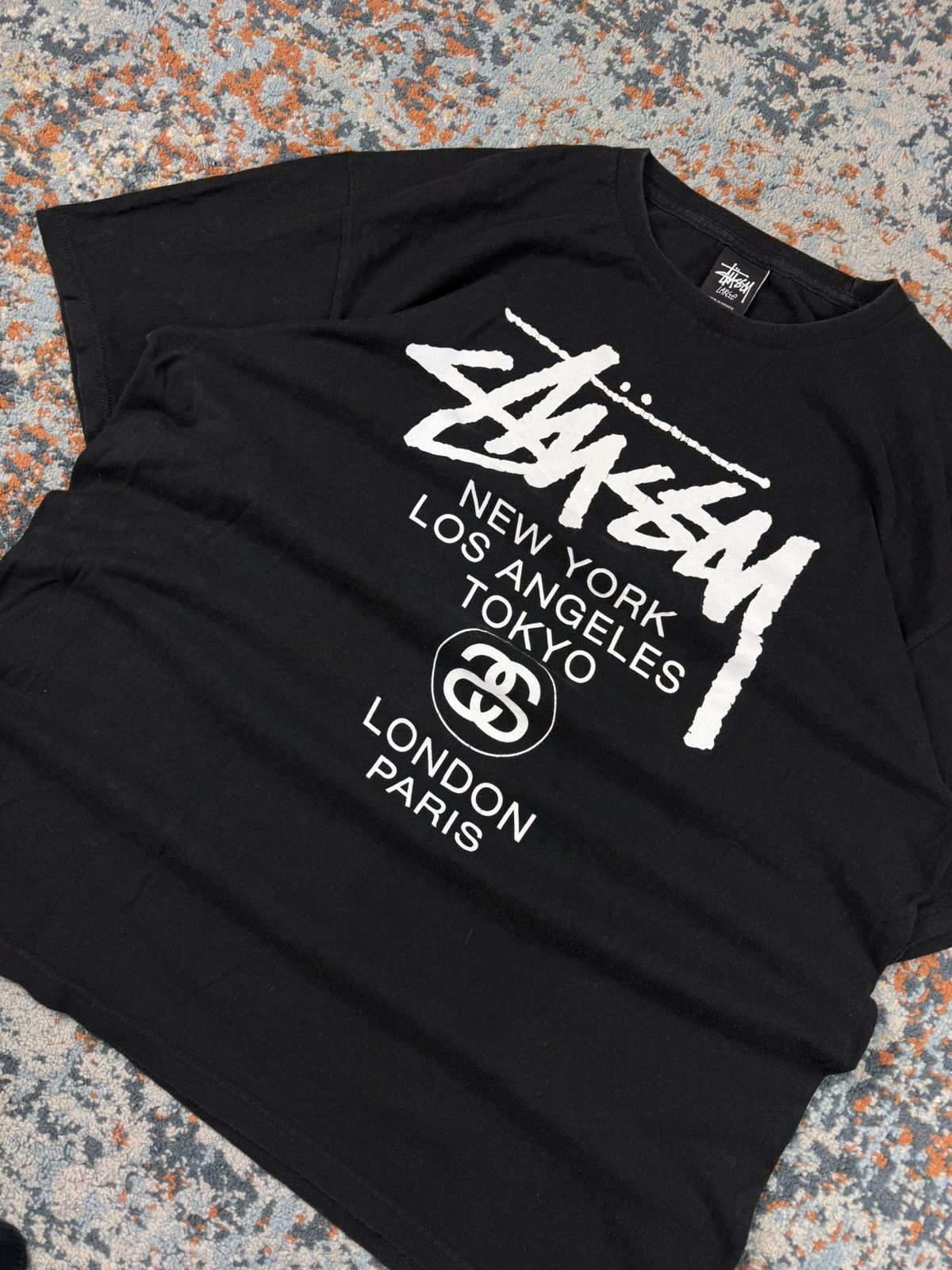 Stussy × Vintage Vintage y2k Stussy cities big logo graphic tee Size US L / EU 52-54 / 3 - 5 Thumbnail