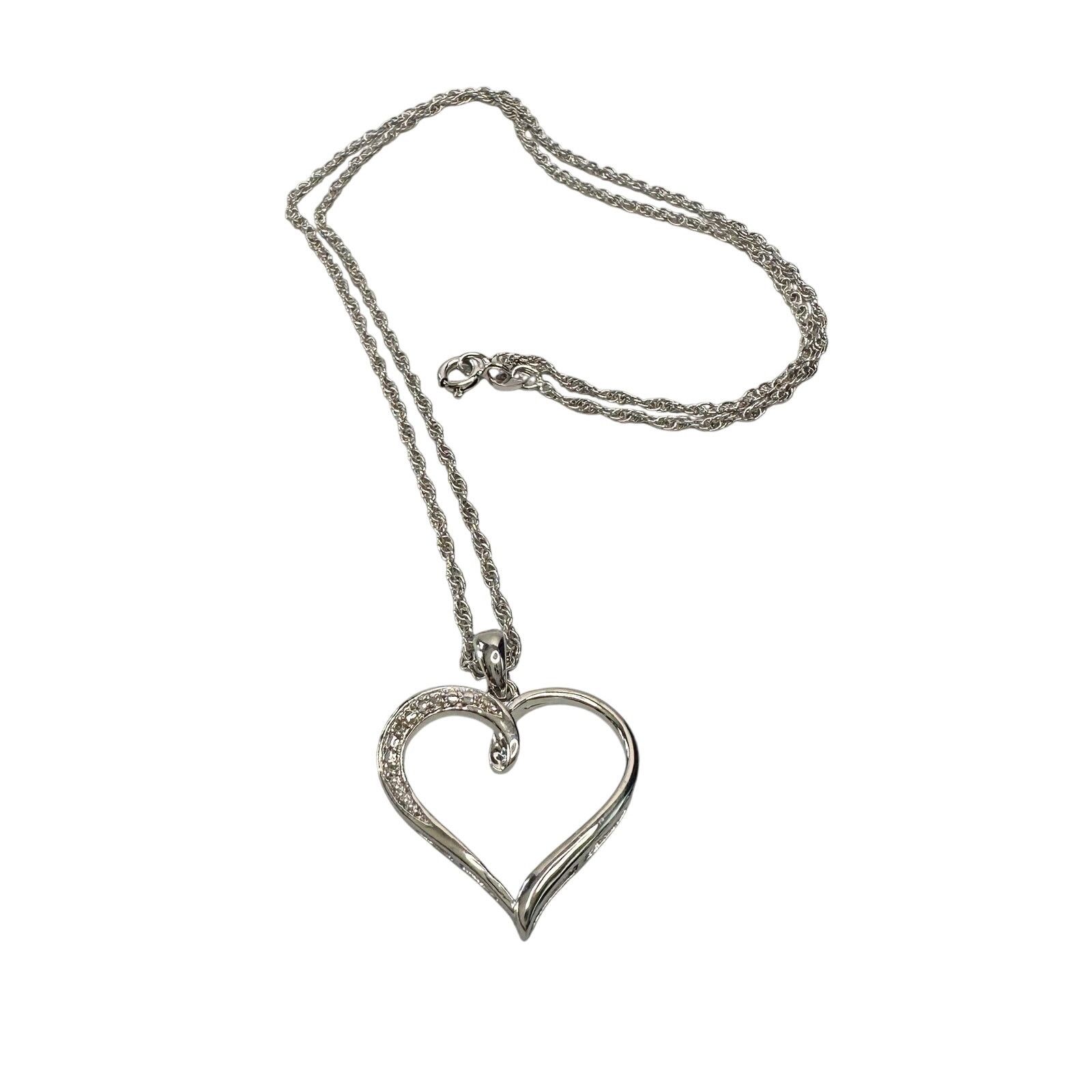 Other Heart Pendant with Diamond Accent - Rhodium Plated -15" Size ONE SIZE - 3 Thumbnail