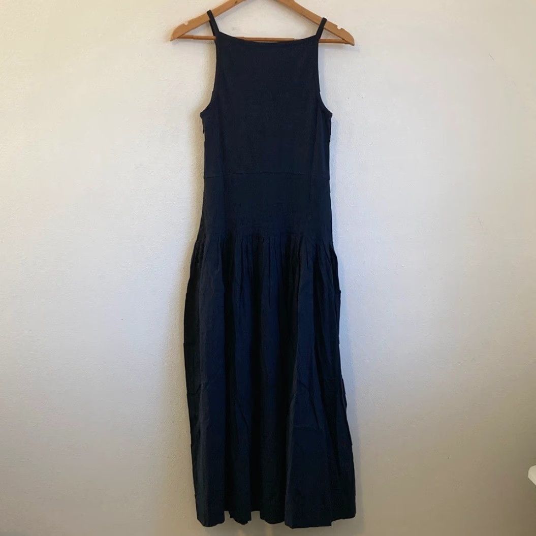 J. Crew Dress Shirt A-Line Midi Navy Blue Women S Small Pintuck mixy dress
