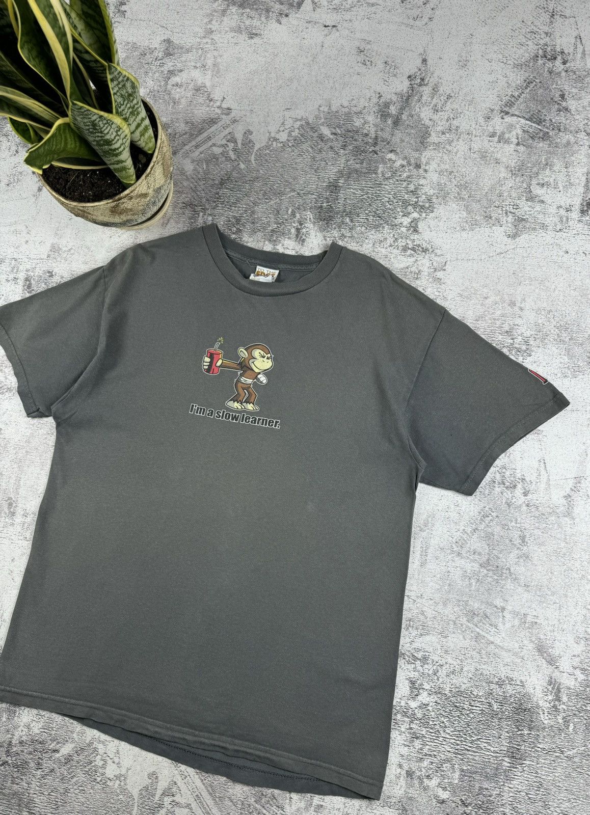 Vintage Vintage Monkey I'M Slow Learner Dynamite Joke Y2K T Shirt Tee Size US L / EU 52-54 / 3 - 3 Thumbnail