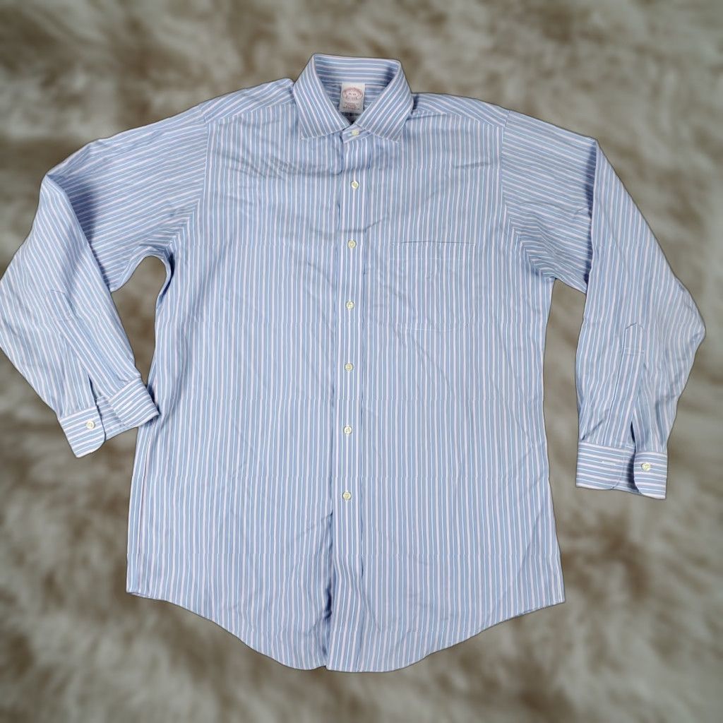 Brooks Brothers Brooks Brothers Dress Shirt Mens 15 Blue Striped Long Sleeve Button Up Regular Fit Non-Iron Classic Collar Cuff Barrel Men's Shirt Size 40R - 1 Thumbnail