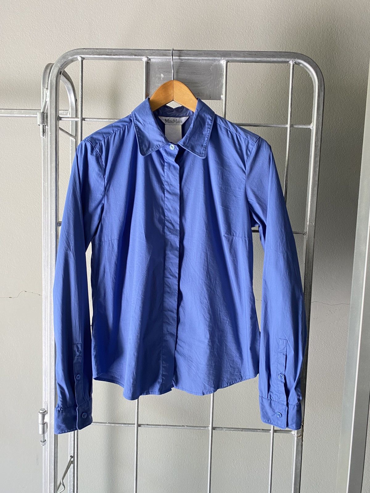 Max Mara MaxMara Light Blue Long-Sleeve Formal Shirt Size ONE SIZE - 12 Thumbnail