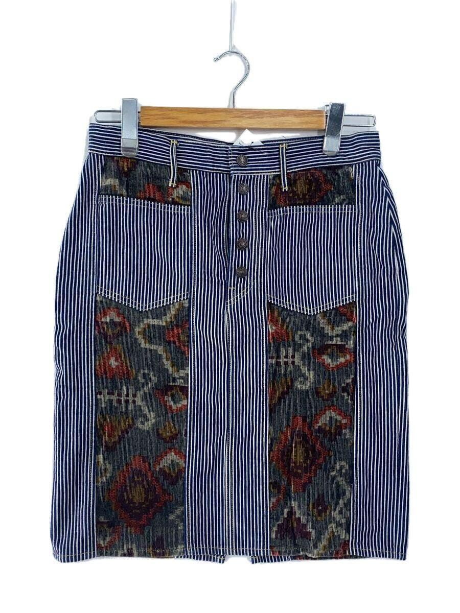 image of Kapital Striped Corduroy Accent Skirt in Blue, Women's (Size 30)