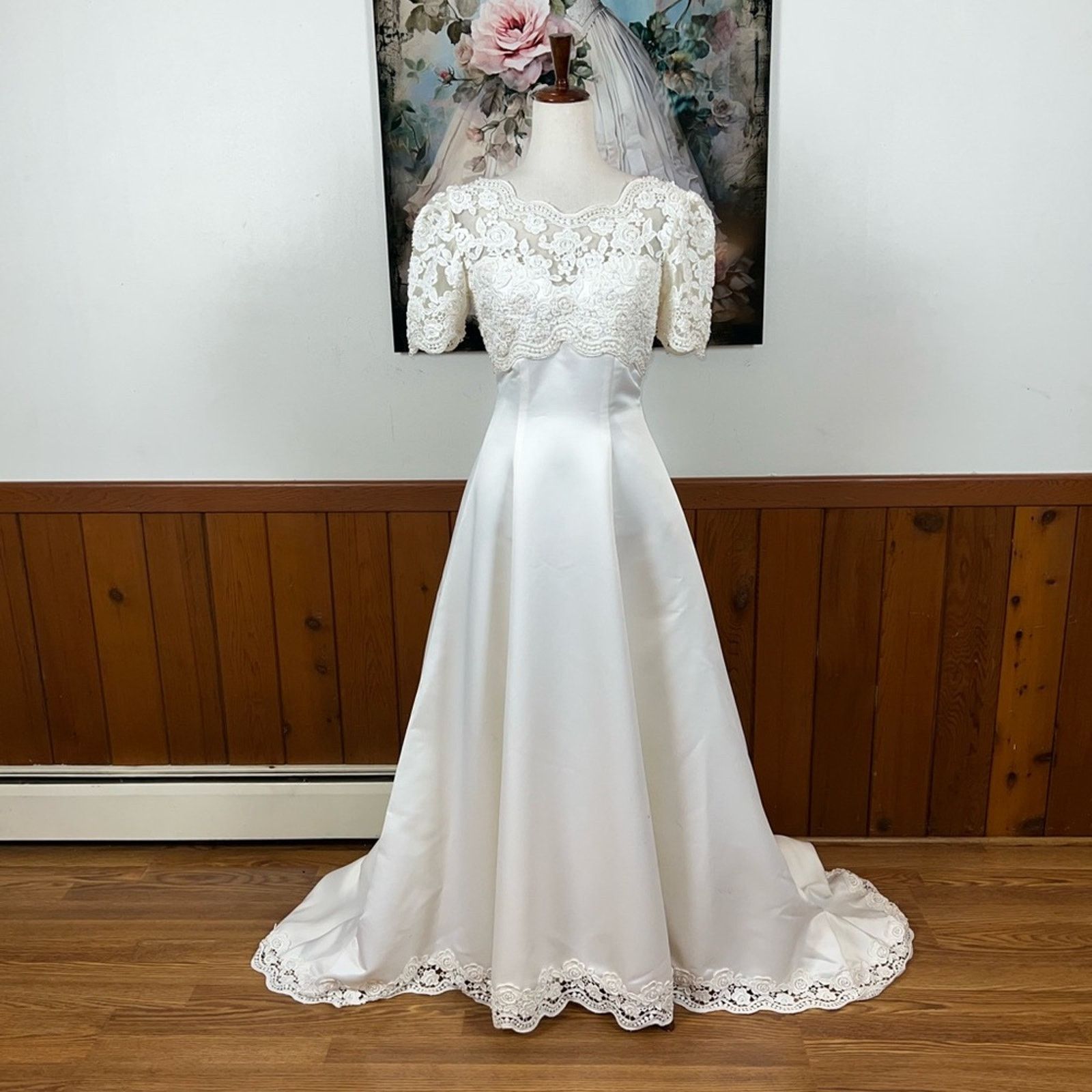 Vintage Beautiful Vintage 90s Bonny Bridal Empire Waist Wedding Gown Size M / US 6-8 / IT 42-44 - 2 Thumbnail