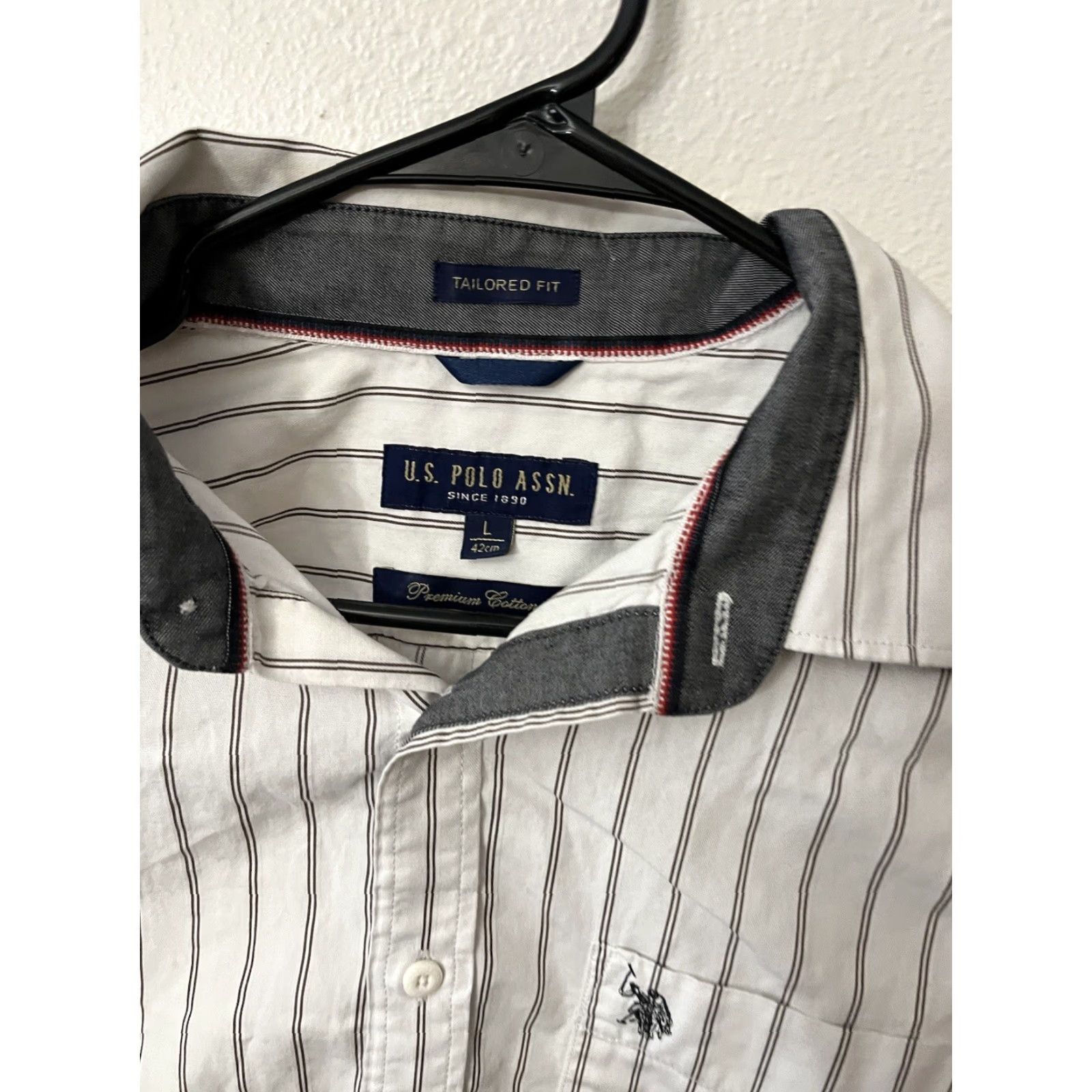 U.S. Polo Assn. VINTAGE U.S. Polo Assn. Shirt Men L/S Button-Down White Striped Tailor Fit Large White Stripe Casual Button-Up Mens Capible Size US L / EU 52-54 / 3 - 2 Thumbnail