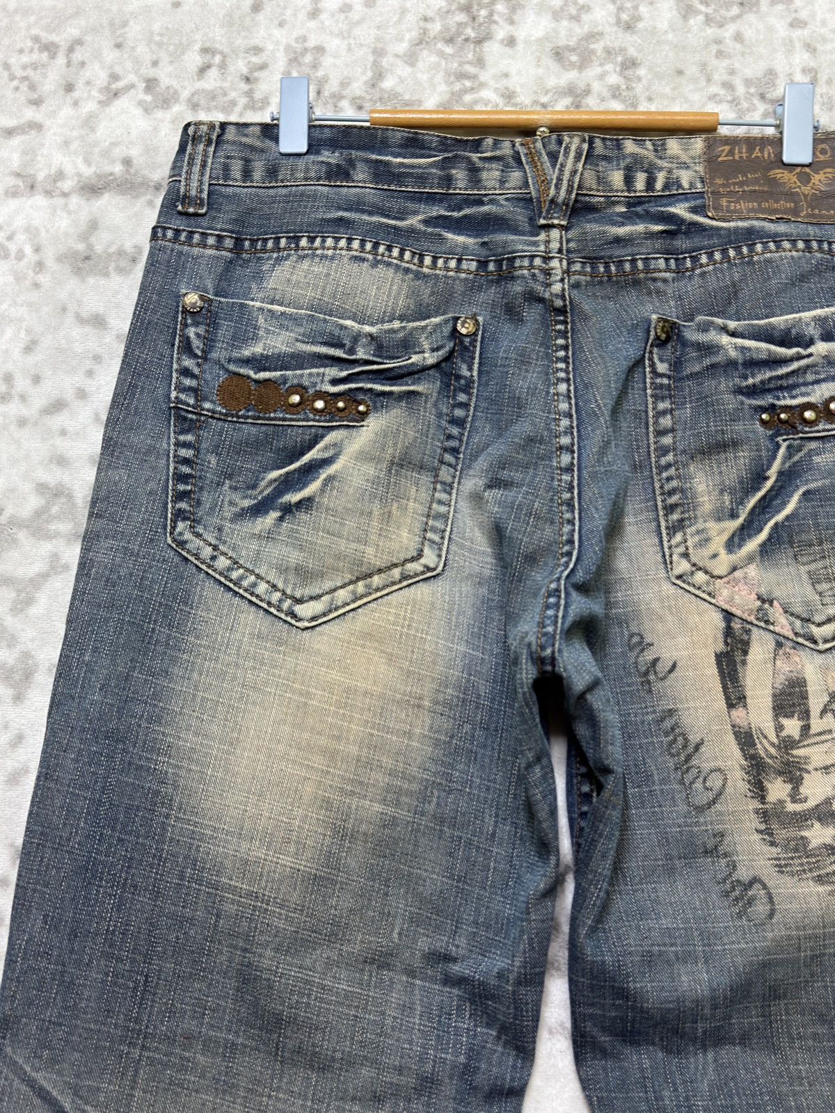 Japanese Brand Zhao Dao Patchwork Mud Washed Denim Y2K Regular Fit Jeans Size US 34 / EU 50 - 11 Thumbnail