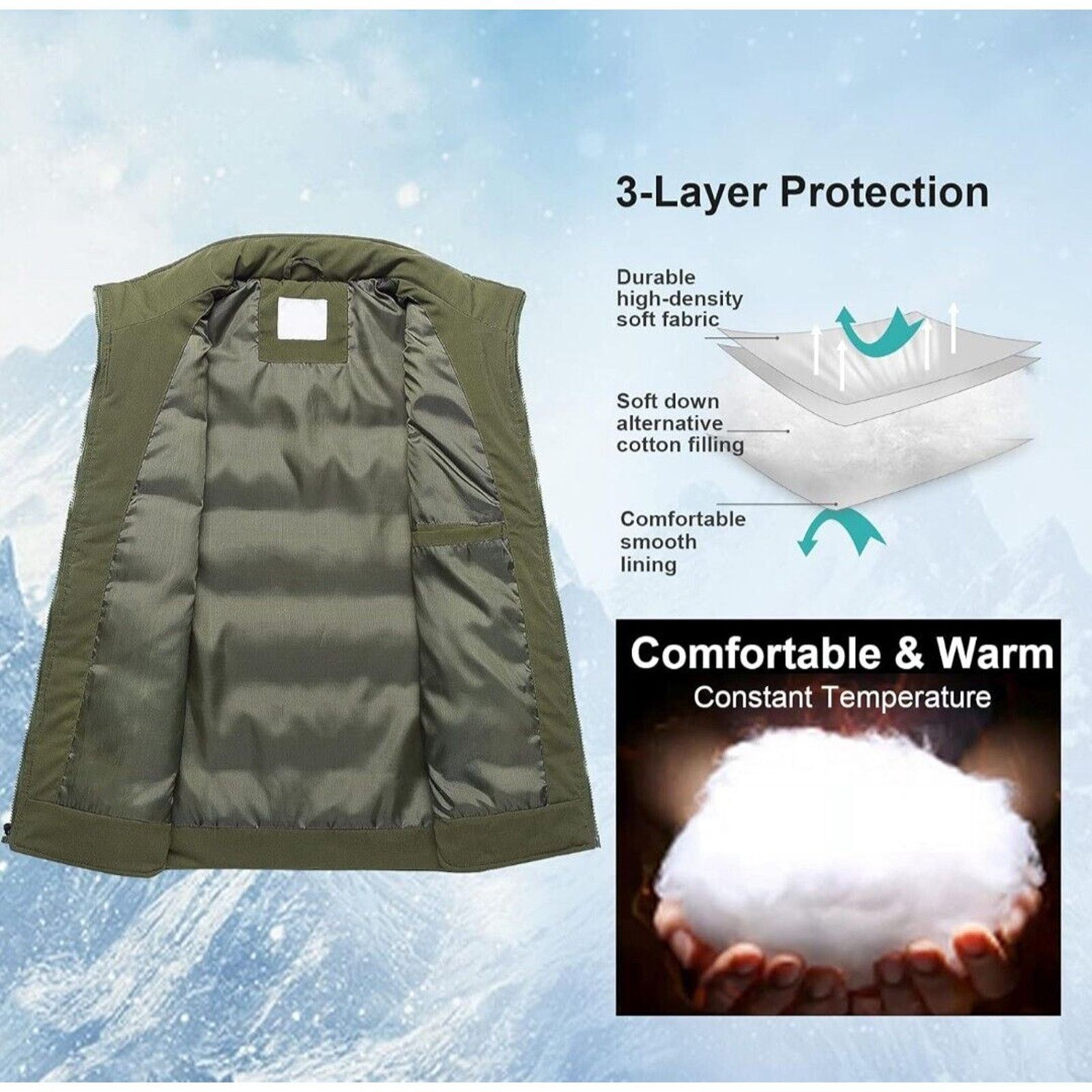 & Other Stories Chrisuno Women's Winter Vests Quilted Puffer 2X Army Green Size XXL / US 16-18 / IT 52-54 - 6 Thumbnail